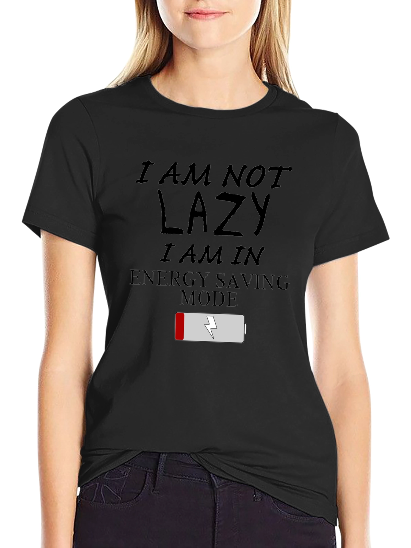 Black Lazy Energy Saving Mode T-Shirt view 2