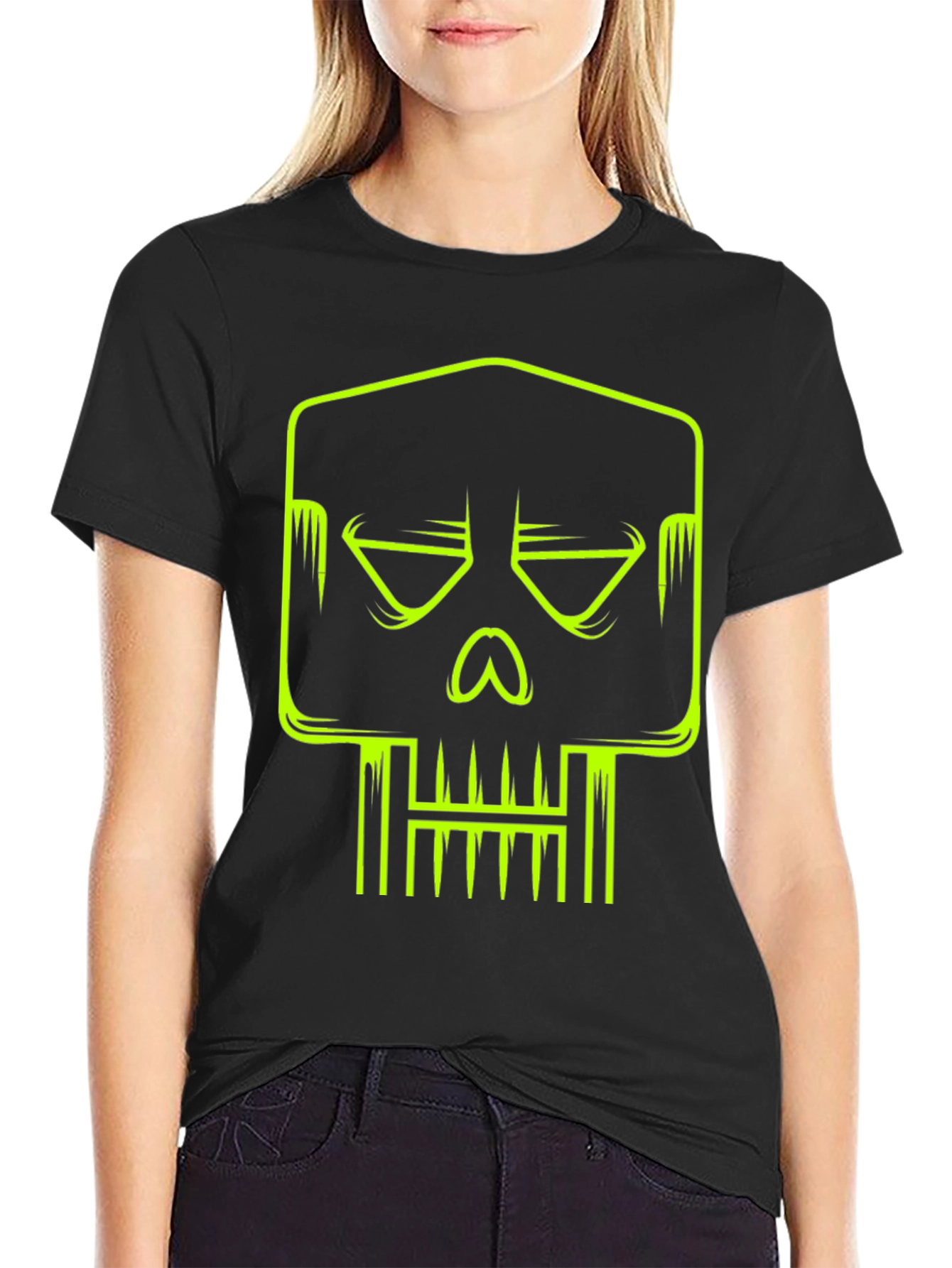 Black Neon Skull Graphic T-Shirt - Modern Streetwear view 2