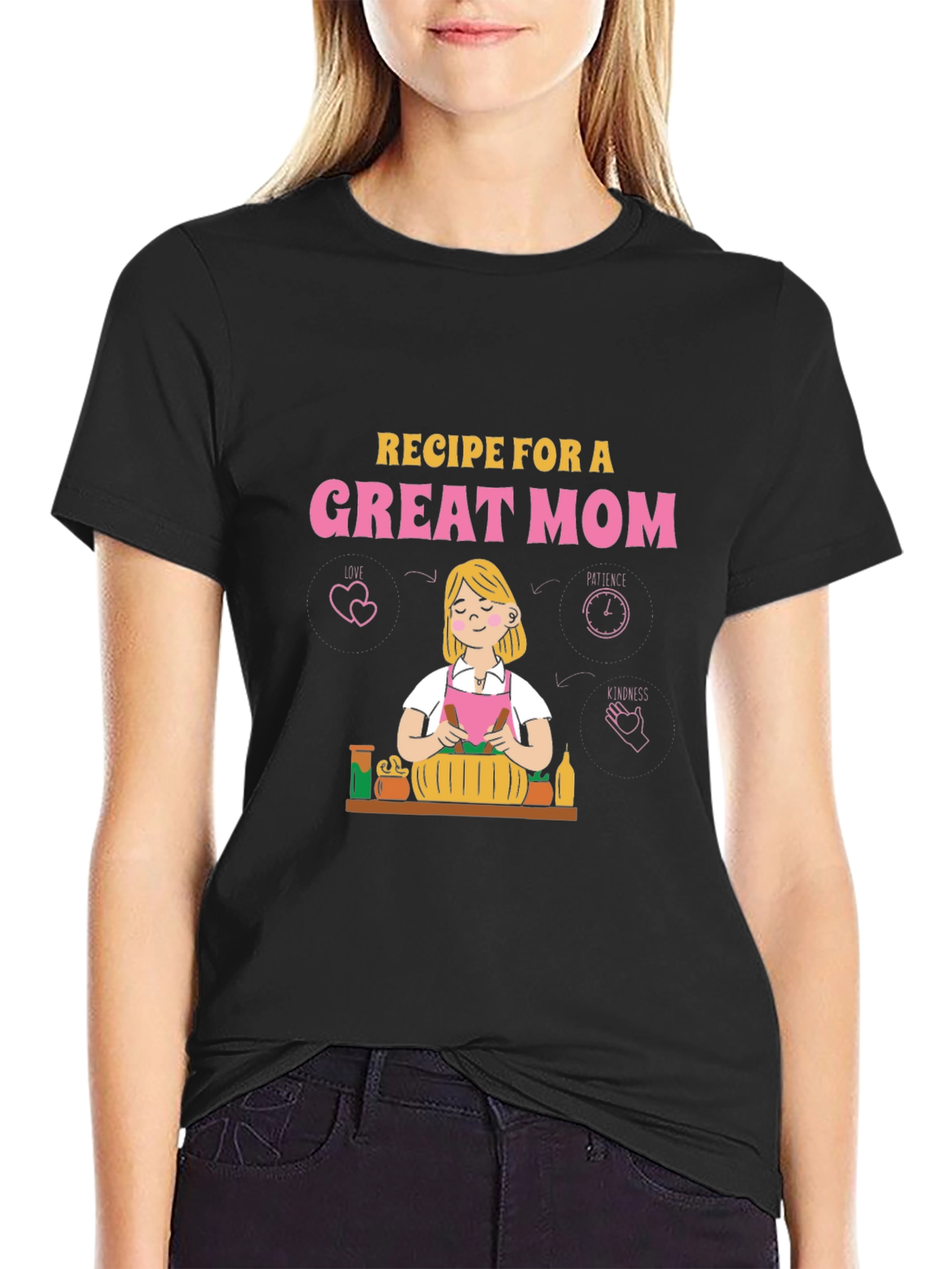 Black Recipe for a Great Mom Graphic T-Shirt view 2