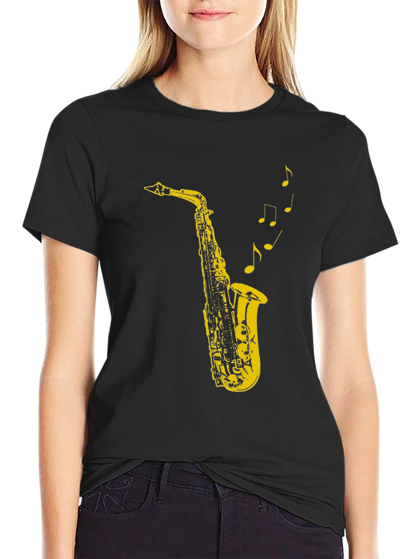 Black Cool Saxophone Music T-Shirt view 2