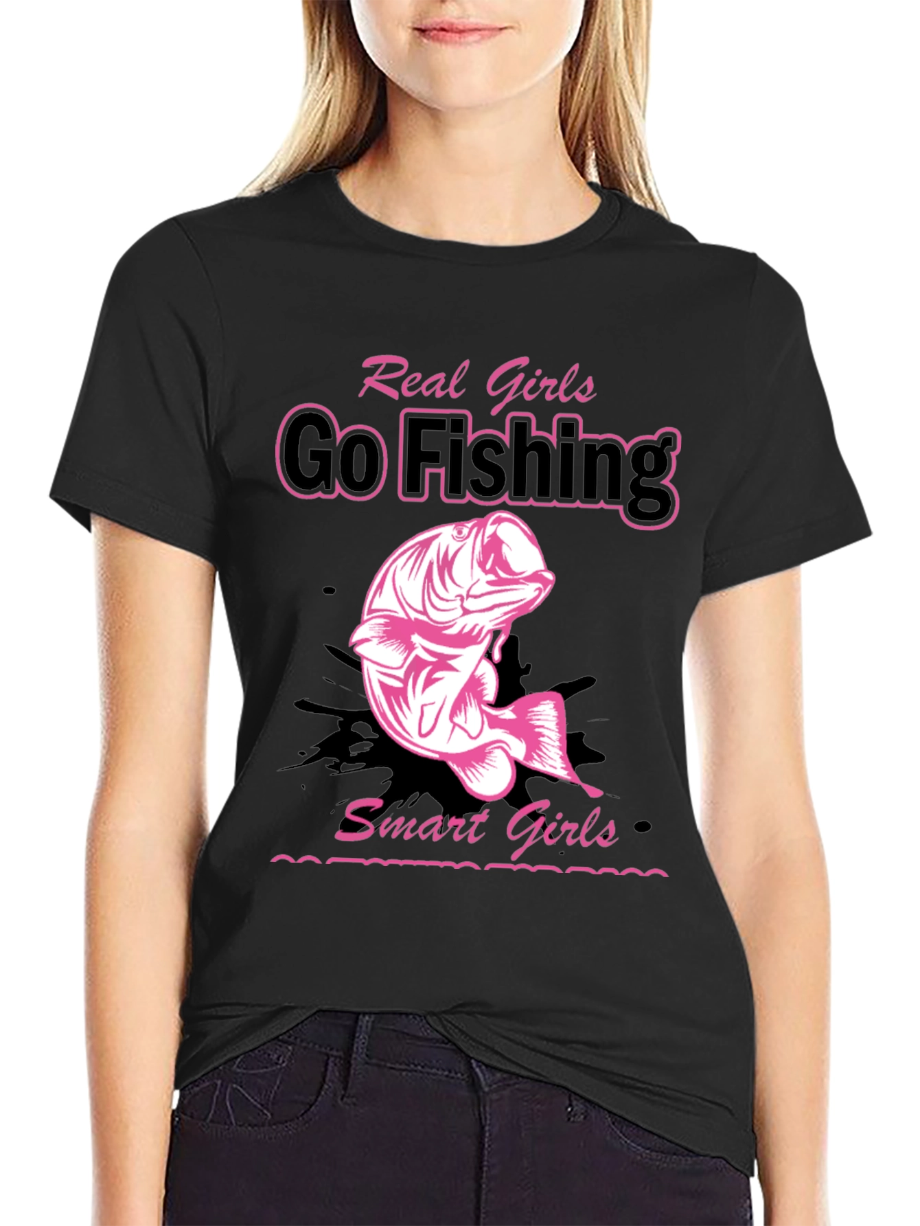 Real Girls Go Fishing Black Graphic Tee - 2