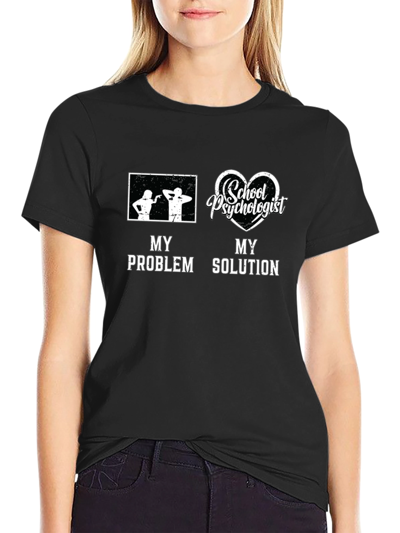 Black School Psychologist T-Shirt - My Problem, My Solution Graphic Tee view 2