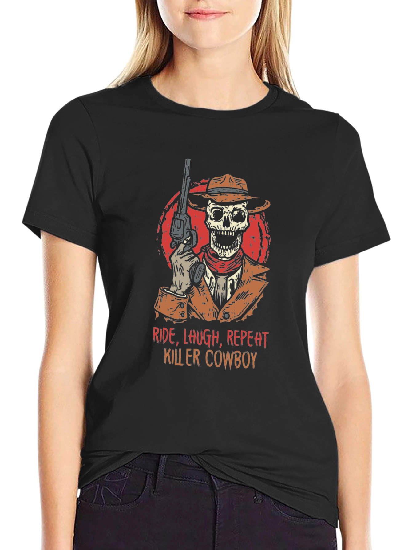 Black Ride, Laugh, Repeat Killer Cowboy Graphic Tee view 2