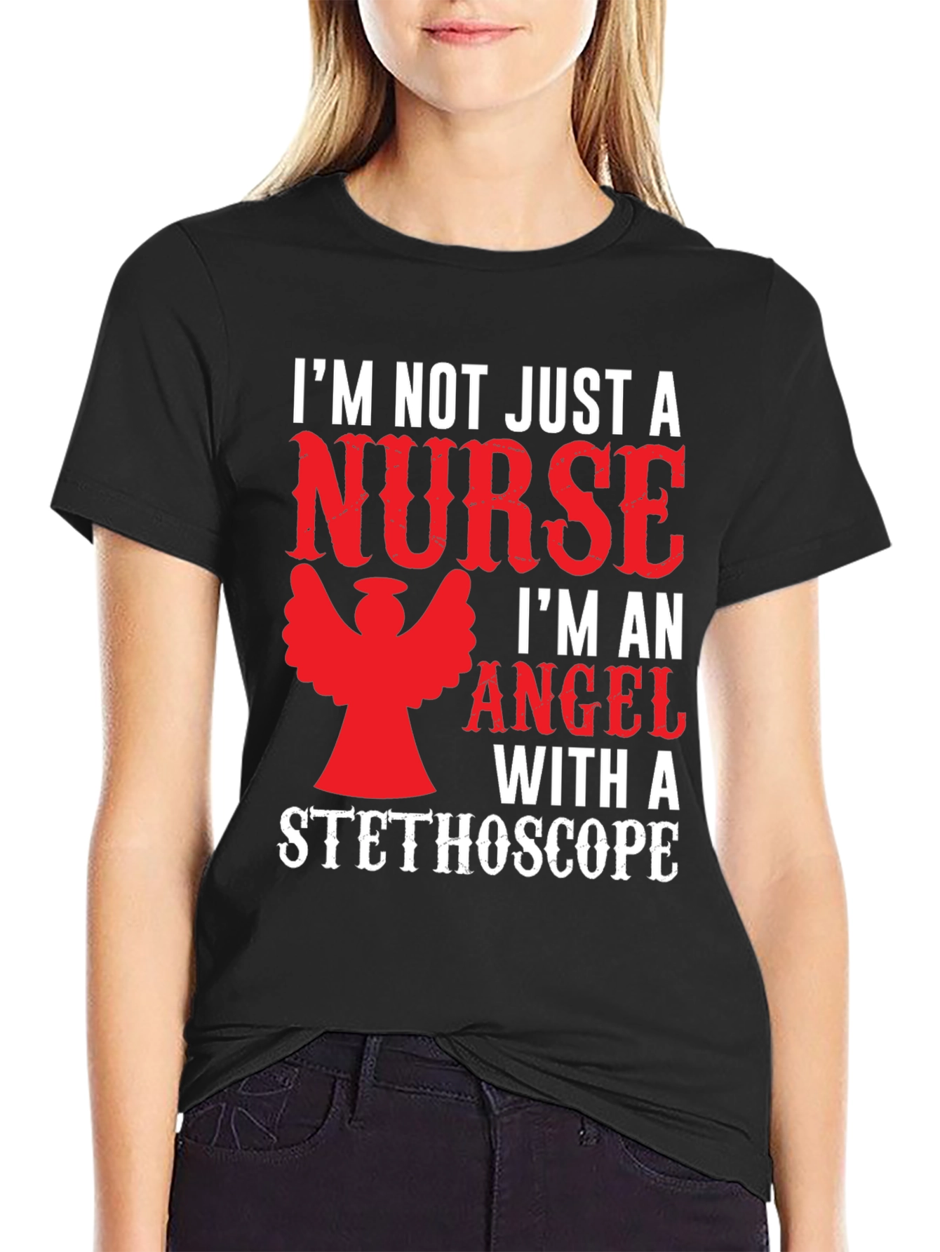 Black Nurse Angel T-Shirt Funny Gift view 2