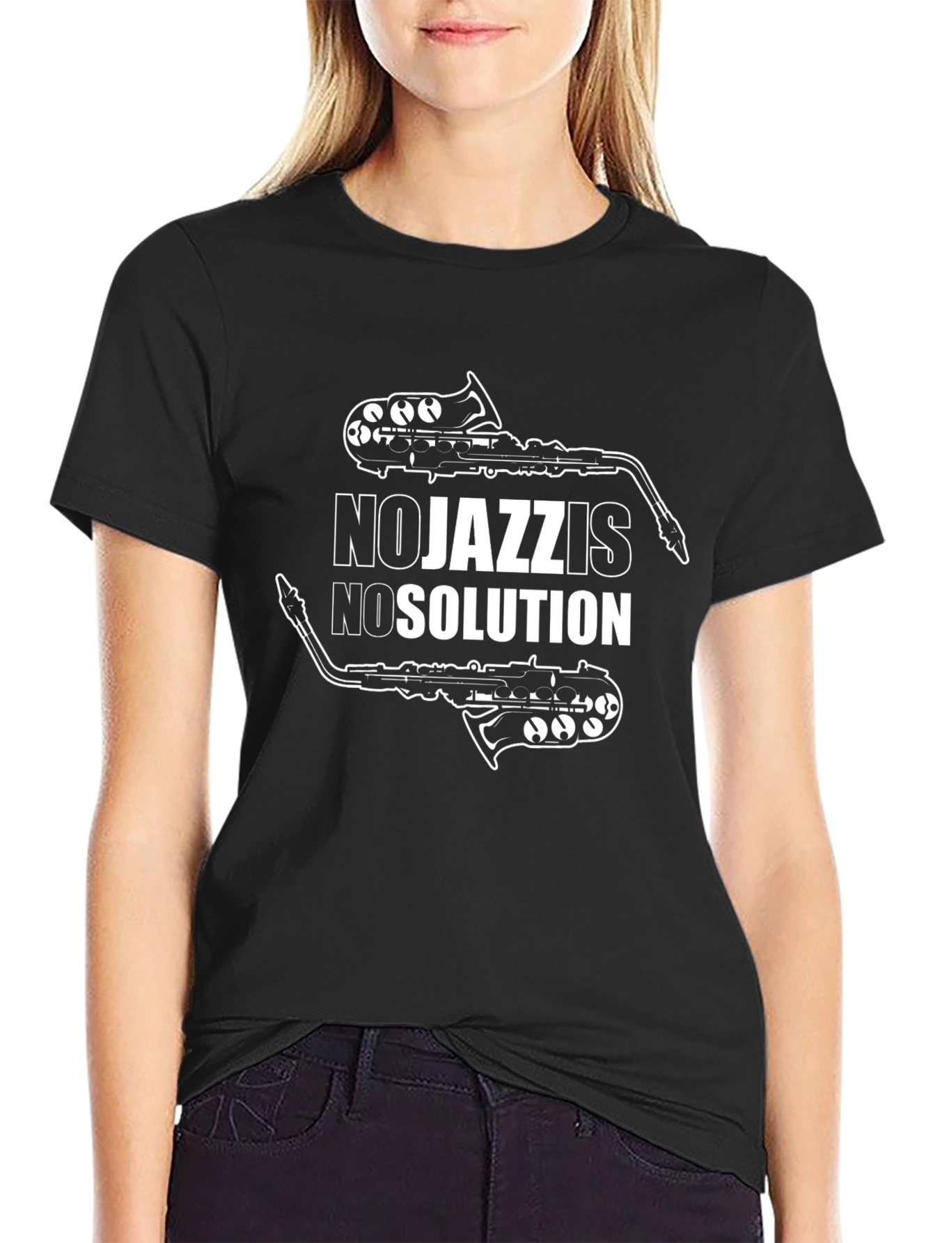 Black No Jazz Is No Solution T-Shirt view 2
