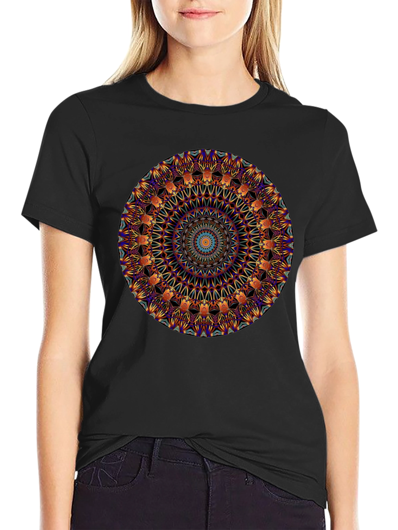Black Mandala Graphic Print Black T-Shirt view 2