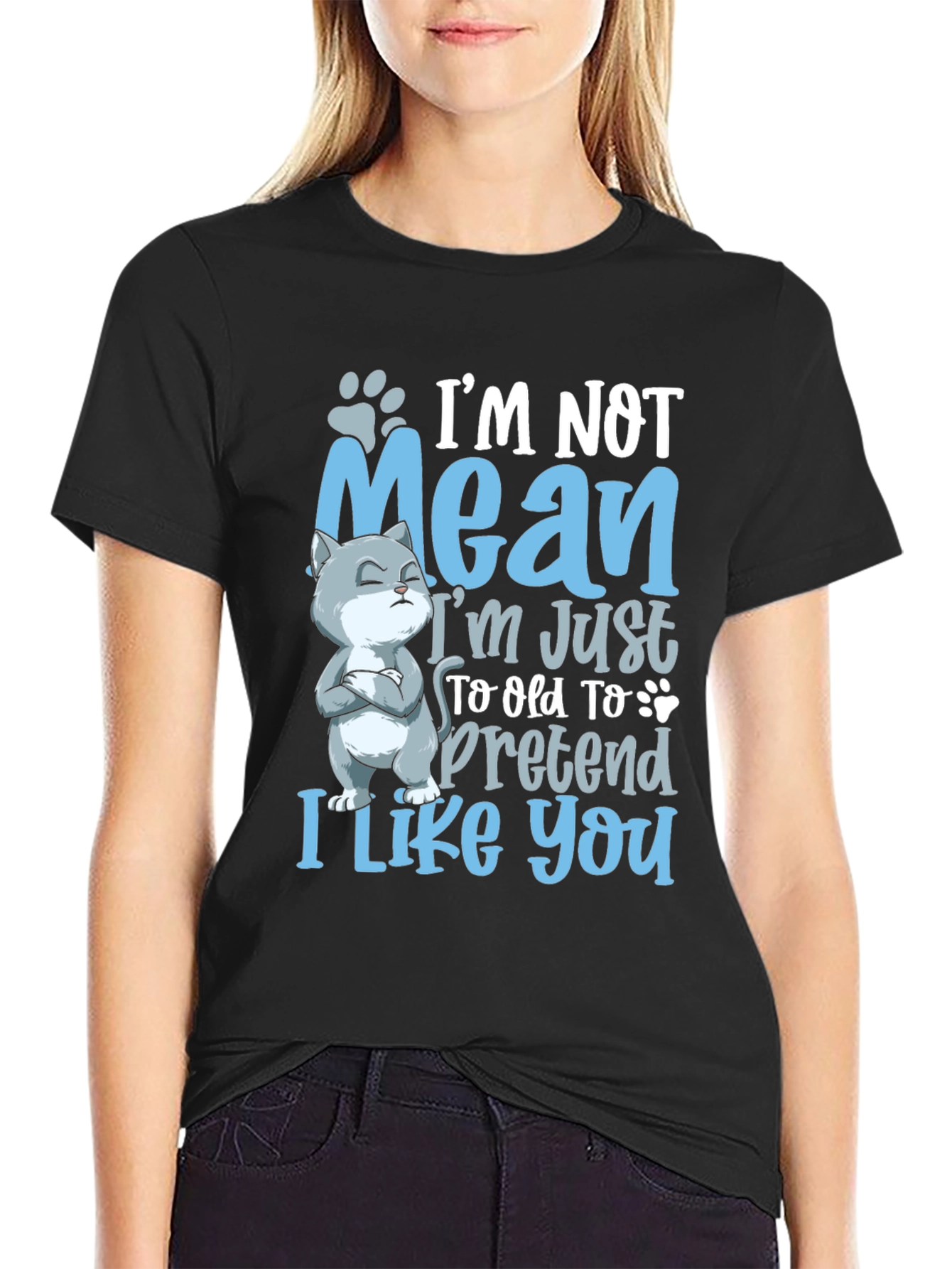 Black Funny Cat Graphic Tee: I'm Not Mean view 2