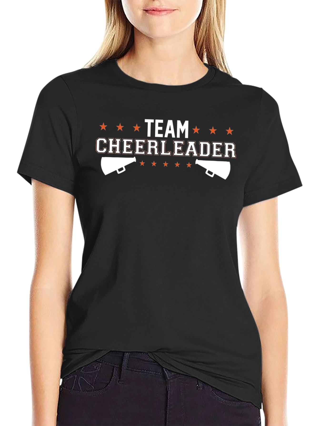 Black Team Cheerleader Graphic Tee - Black Cotton T-Shirt view 2