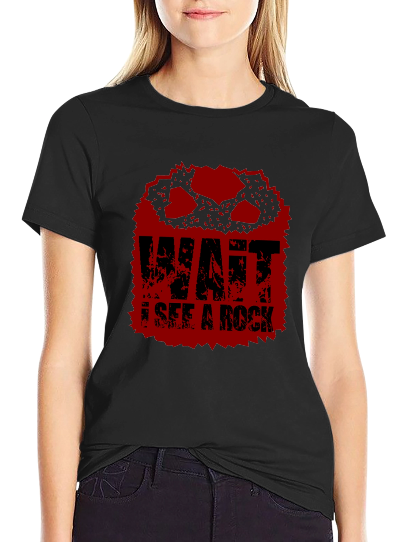 Black Wait I See A Rock Funny Graphic T-Shirt view 2