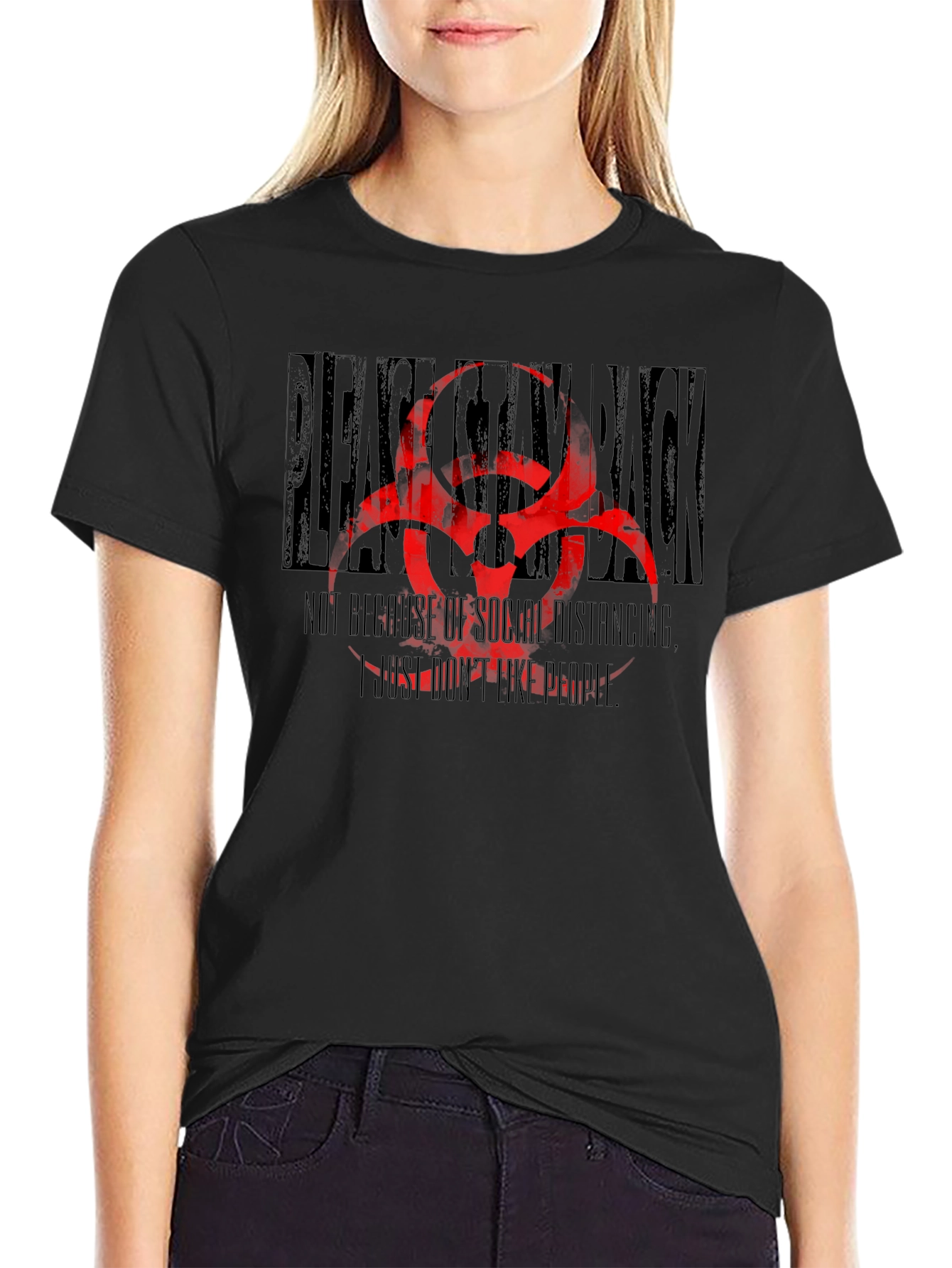 Black Stay Back T-Shirt - Social Distancing Humor Tee view 2