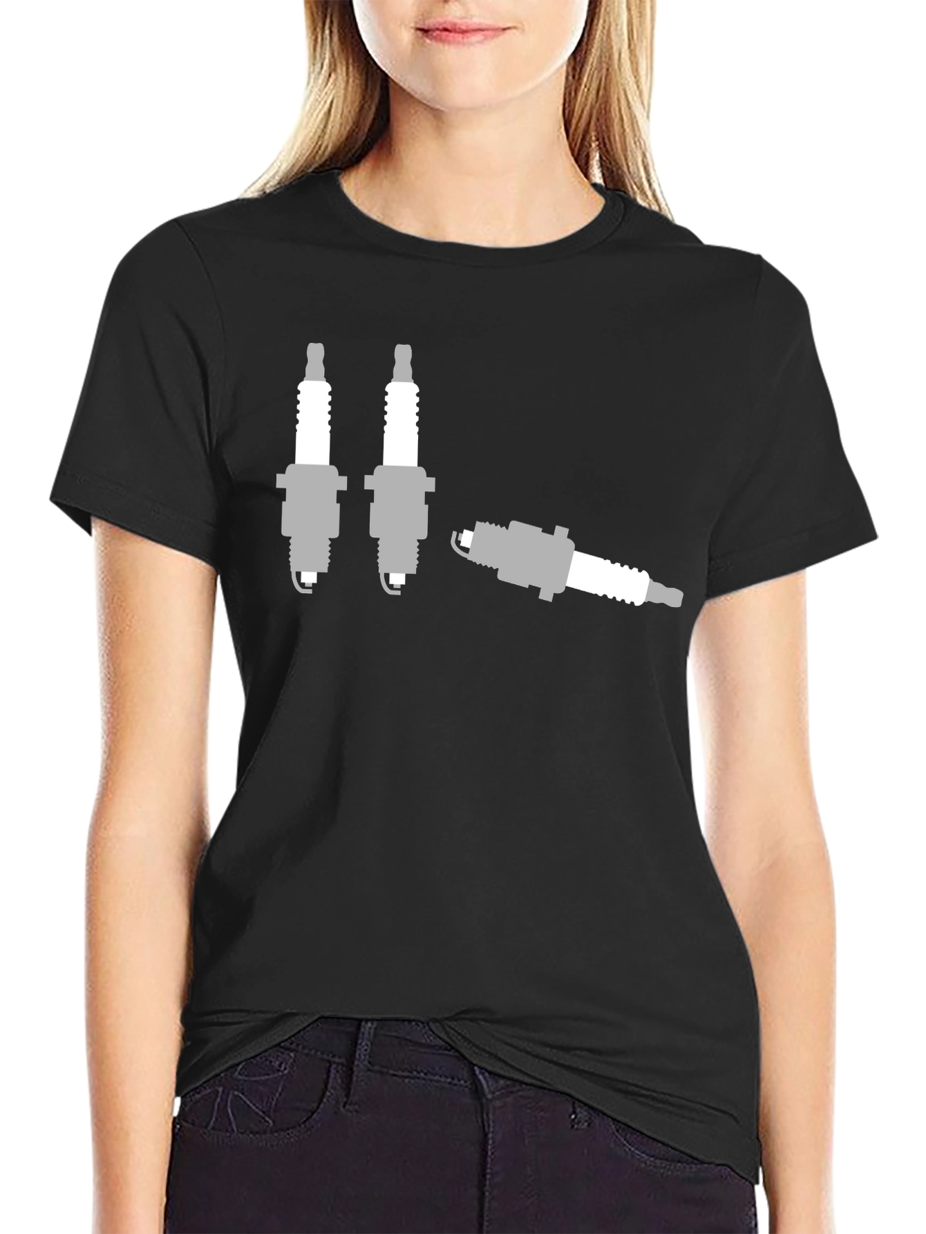 Black Spark Plug Graphic T-Shirt - Mechanic Humor Tee view 2