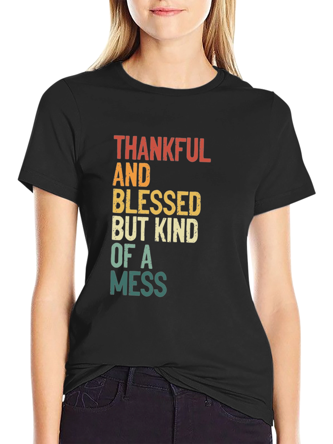 Black Thankful Blessed Kind Mess T-Shirt - Soft Cotton Blend view 2