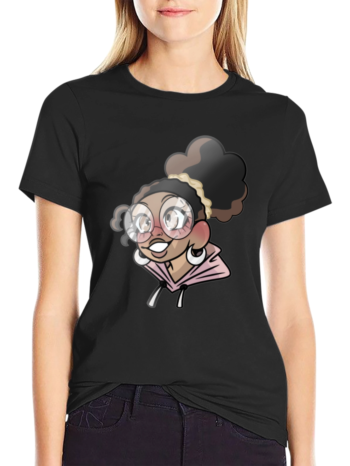 Black Cartoon Girl T-Shirt - Stylish Black Tee view 2