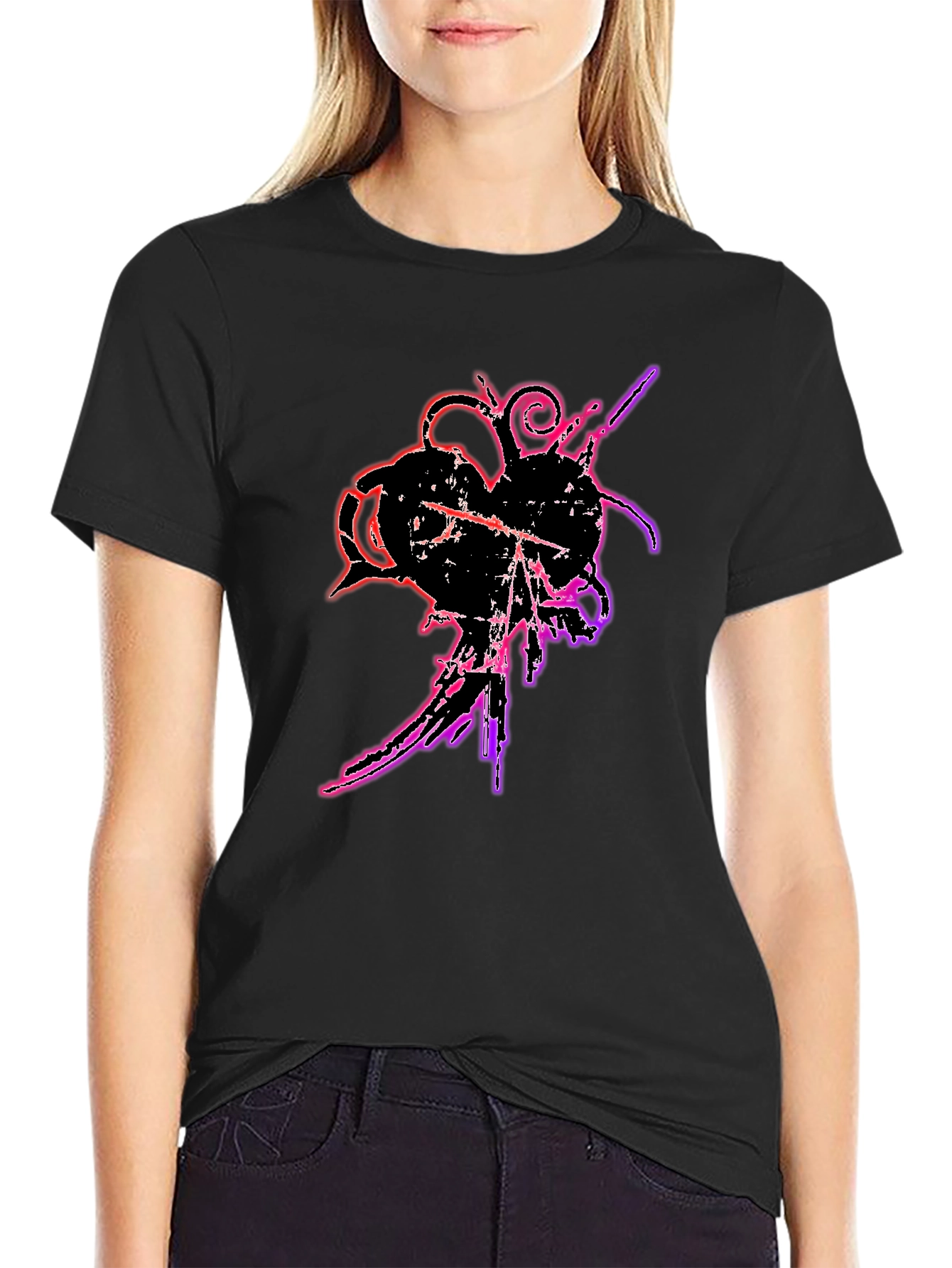 Black Grunge Heart T-Shirt - Edgy Graphic Tee view 2