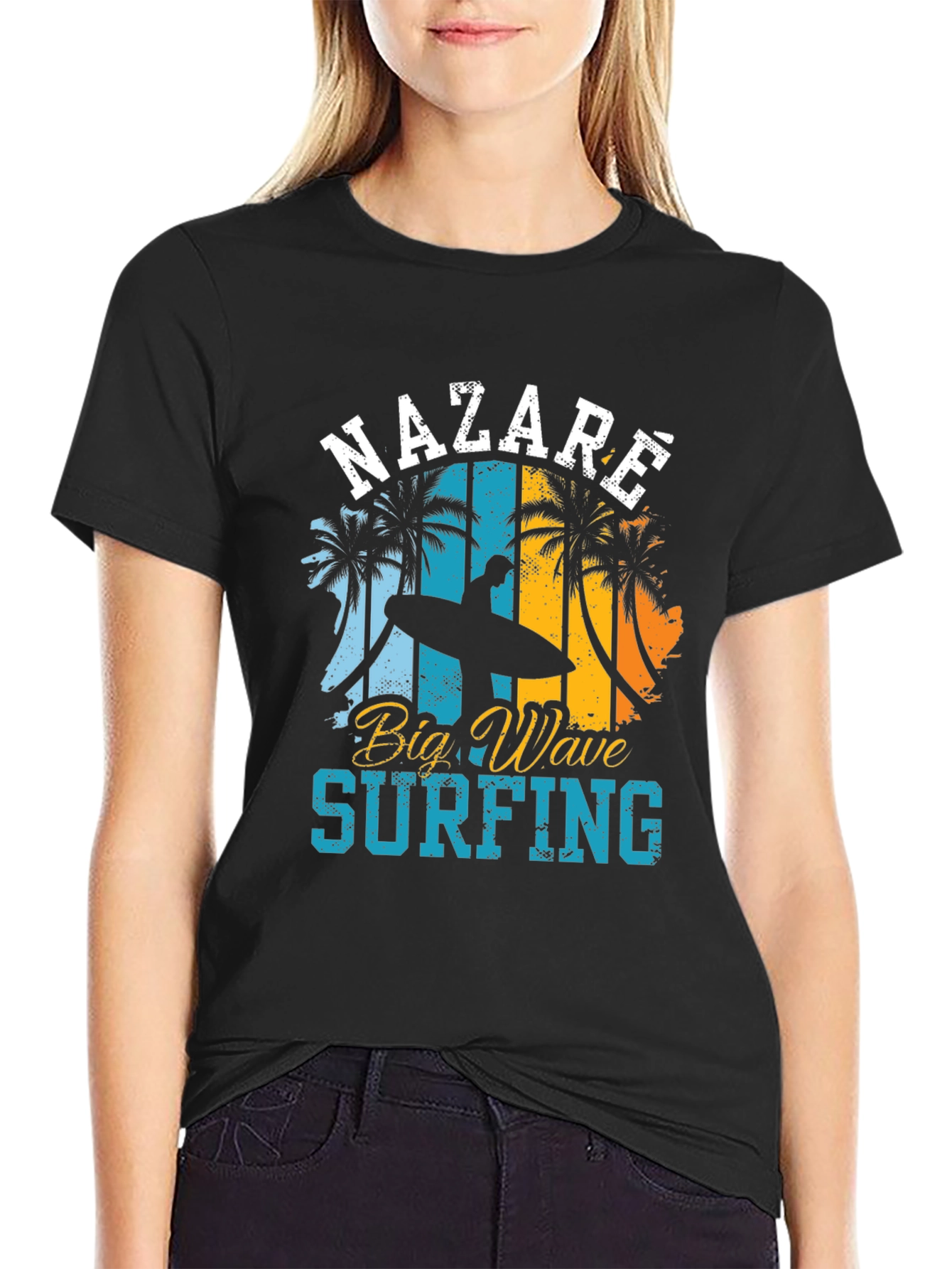Black Nazare Big Wave Surfing Tee view 2