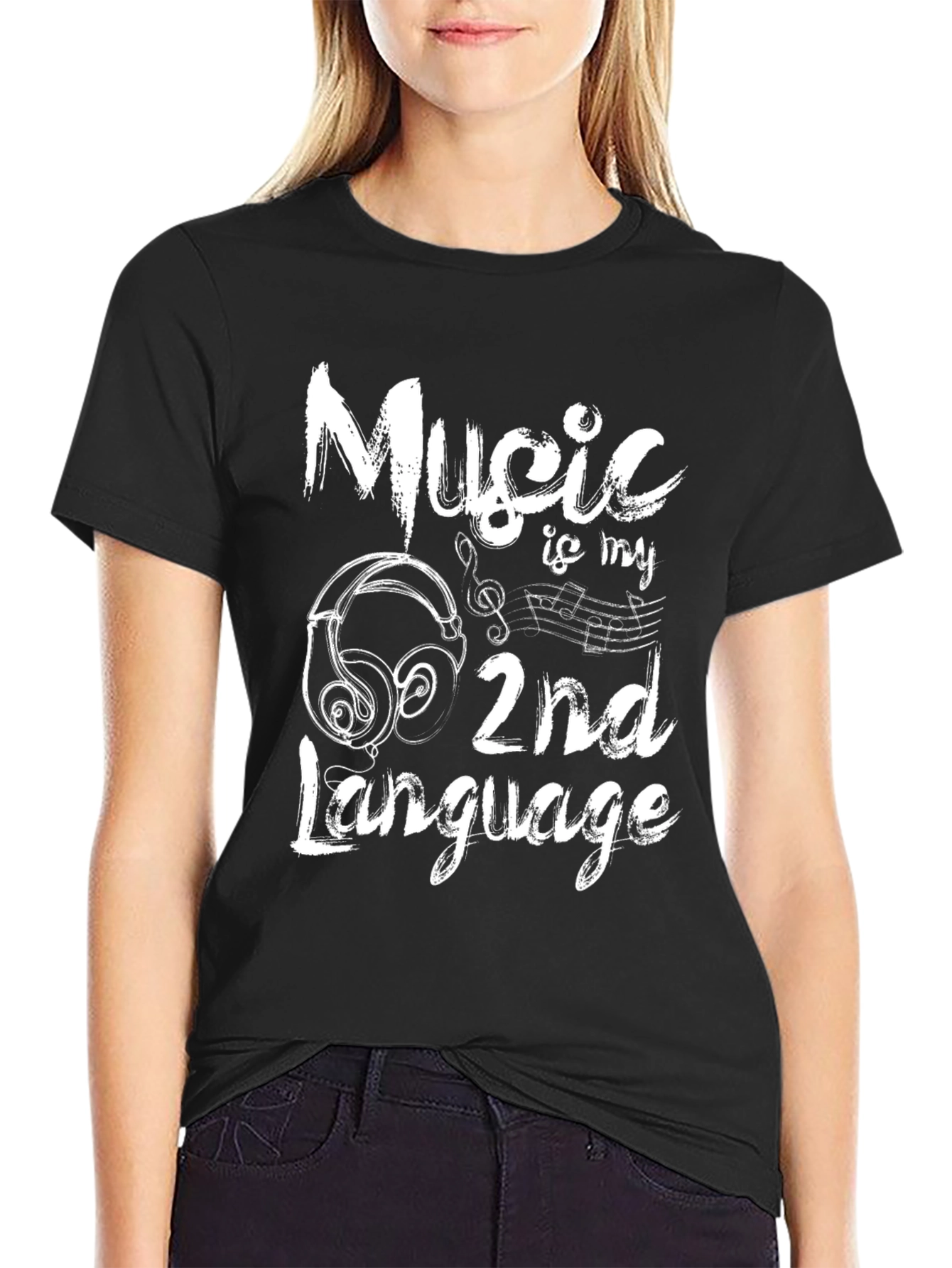 Black Music is My 2nd Language Black Graphic Tee view 2