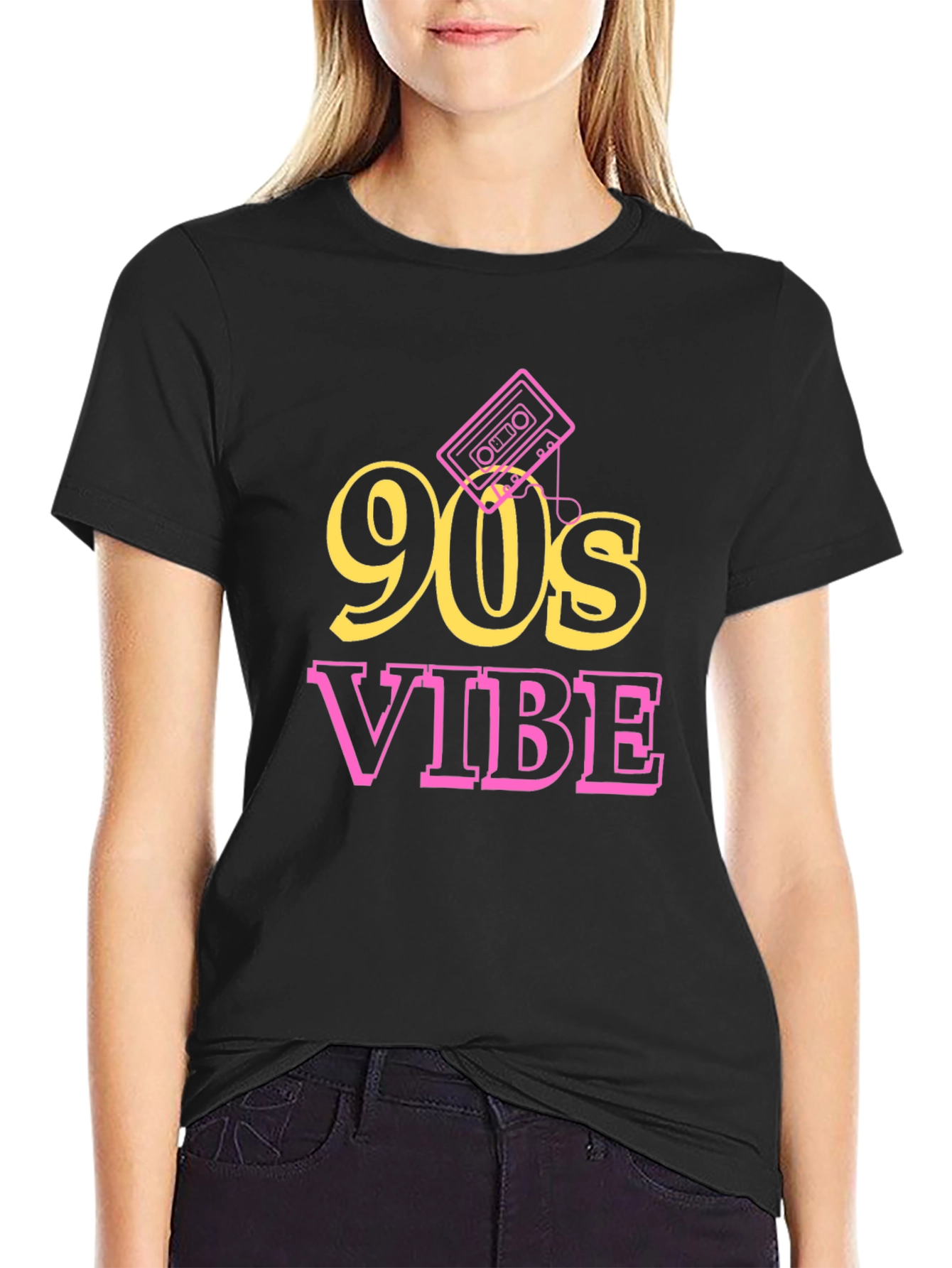 Black 90s Vibe Graphic Tee - Retro Style view 2