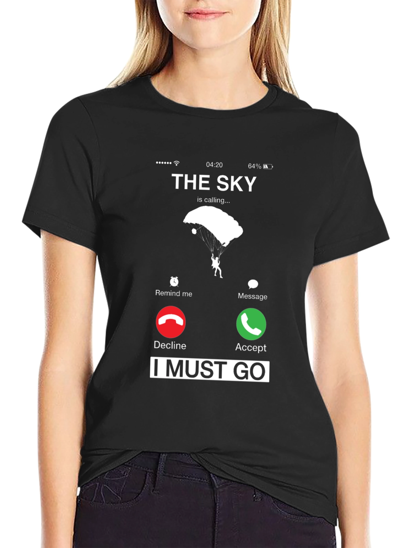 Black The Sky is Calling Skydive T-Shirt view 2