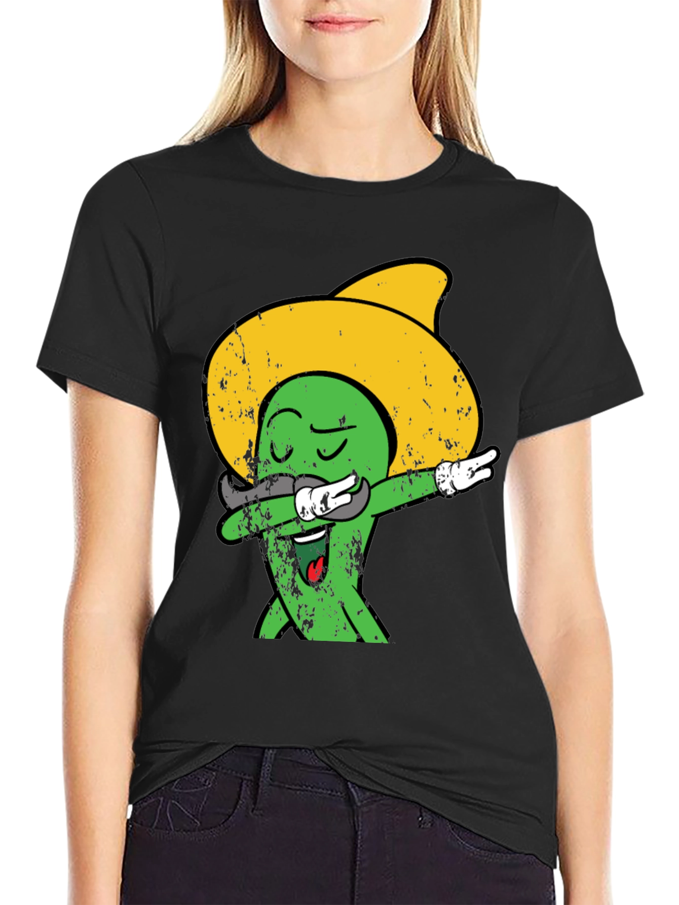 Black Dabbing Cactus Sombrero Graphic Tee view 2
