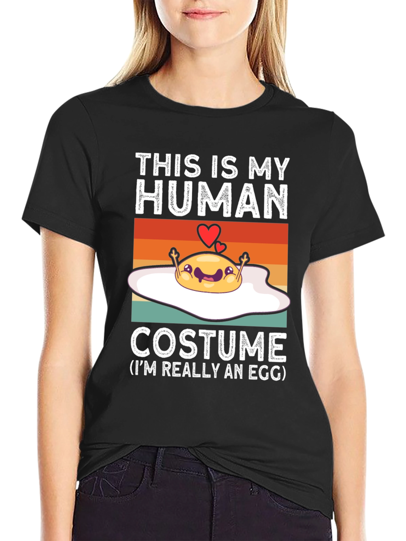 Black This Is My Human Costume T-Shirt - Funny Egg Graphic Tee view 2