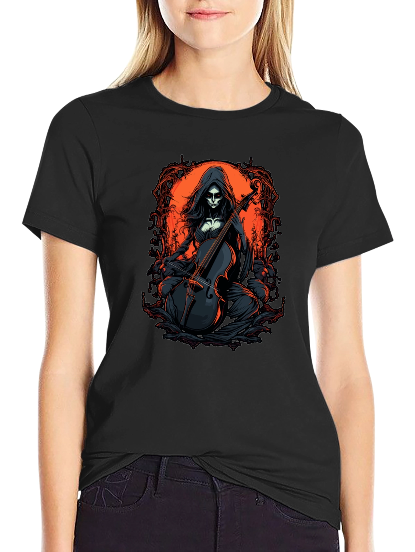 Black Grim Reaper Cello T-Shirt view 2