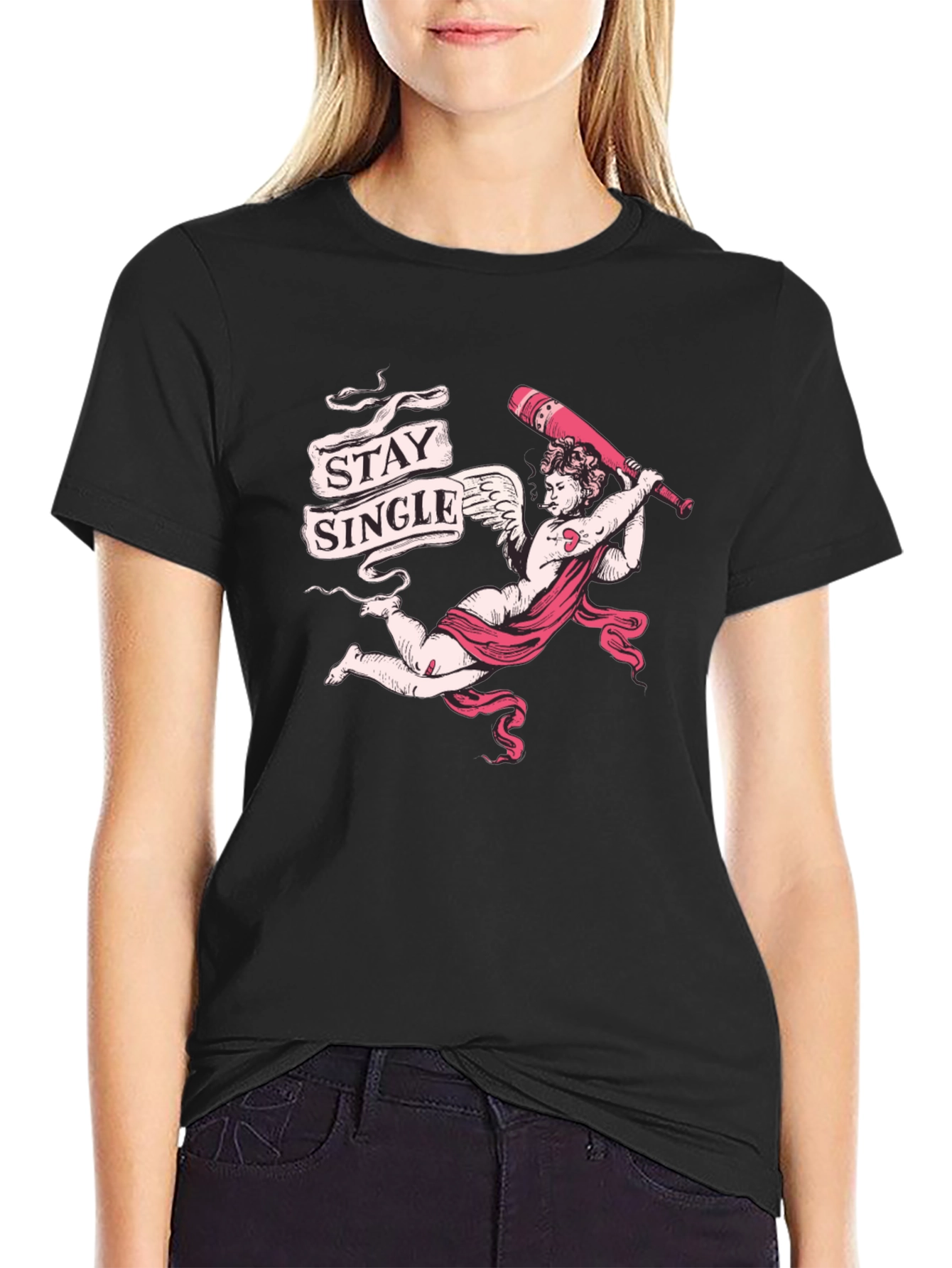 Black Stay Single Graphic Tee - Cupid's Revenge T-Shirt view 2