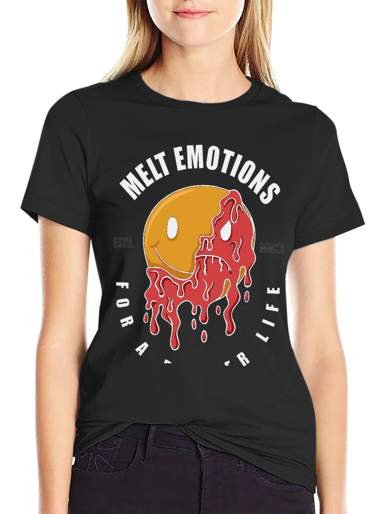 Black Melt Emotions Graphic T-Shirt - Black Cotton Tee view 2