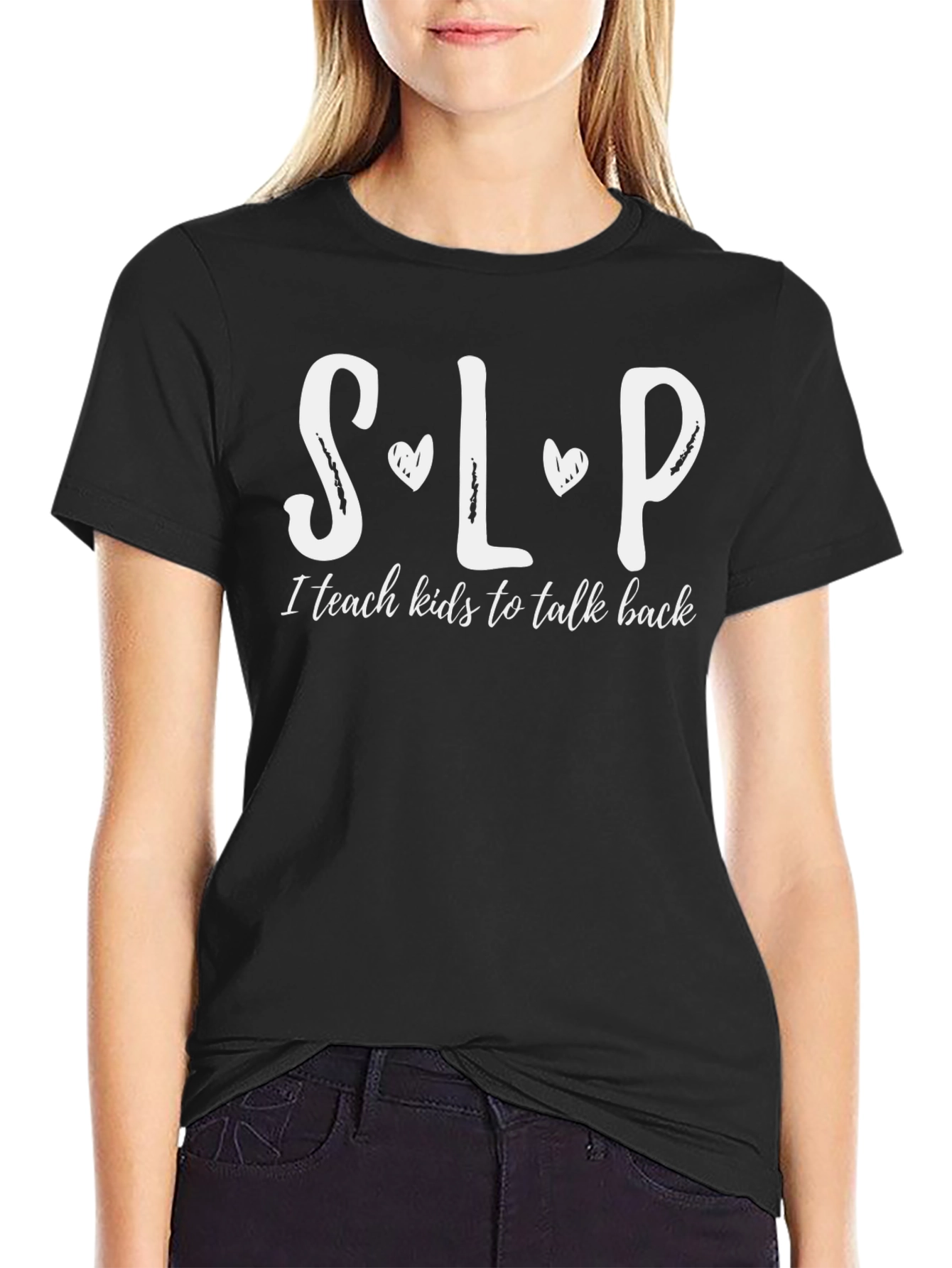 Black SLP Teach Kids to Talk Back T-Shirt view 2