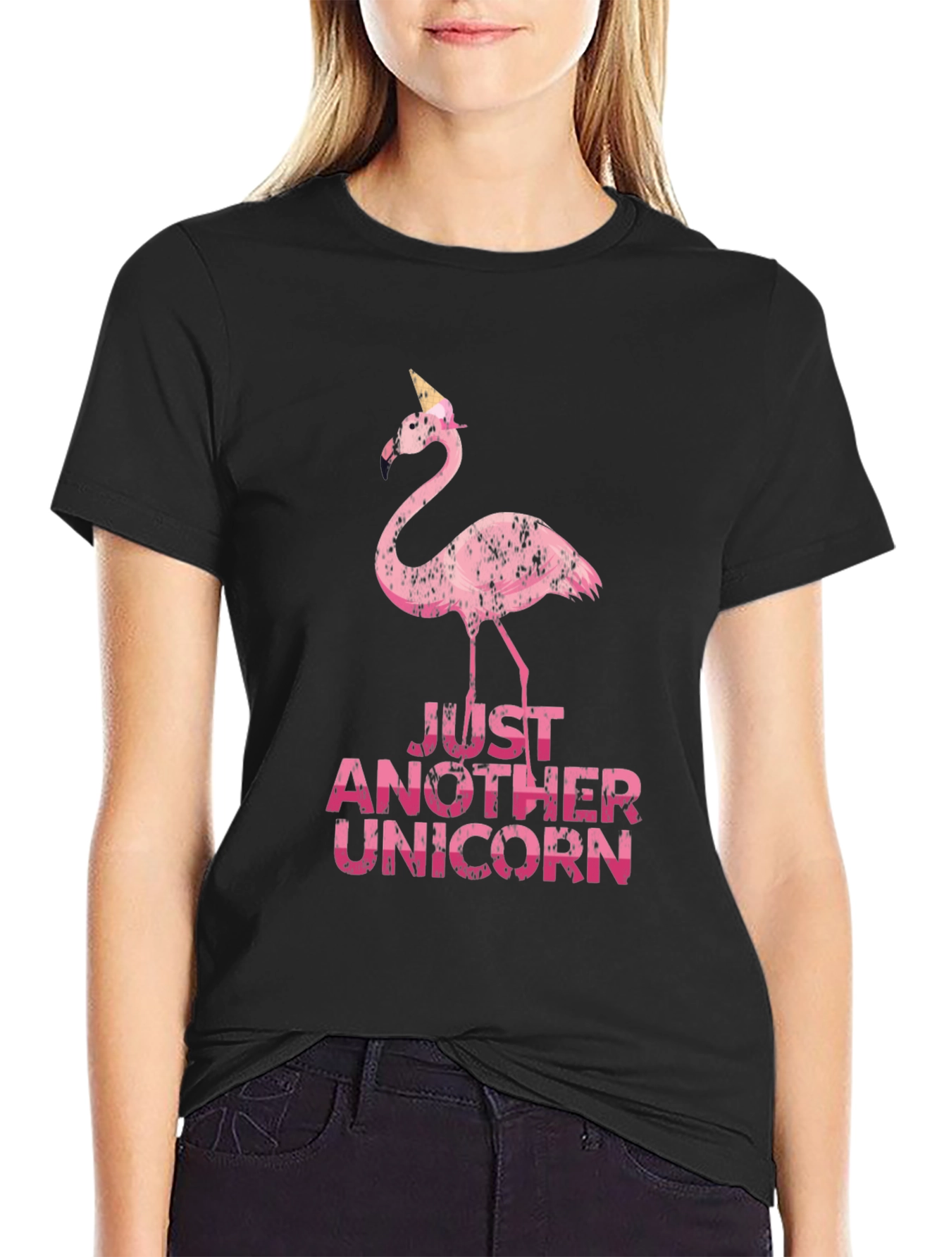 Black Funny Flamingo Unicorn Graphic Tee view 2