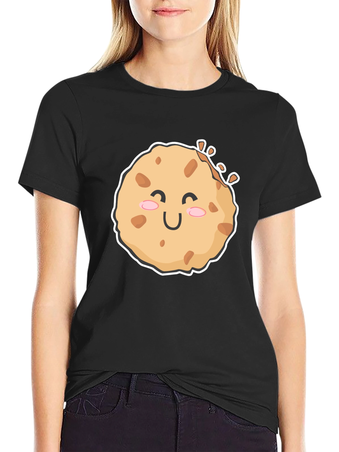 Black Cute Cookie Graphic Black T-Shirt view 2