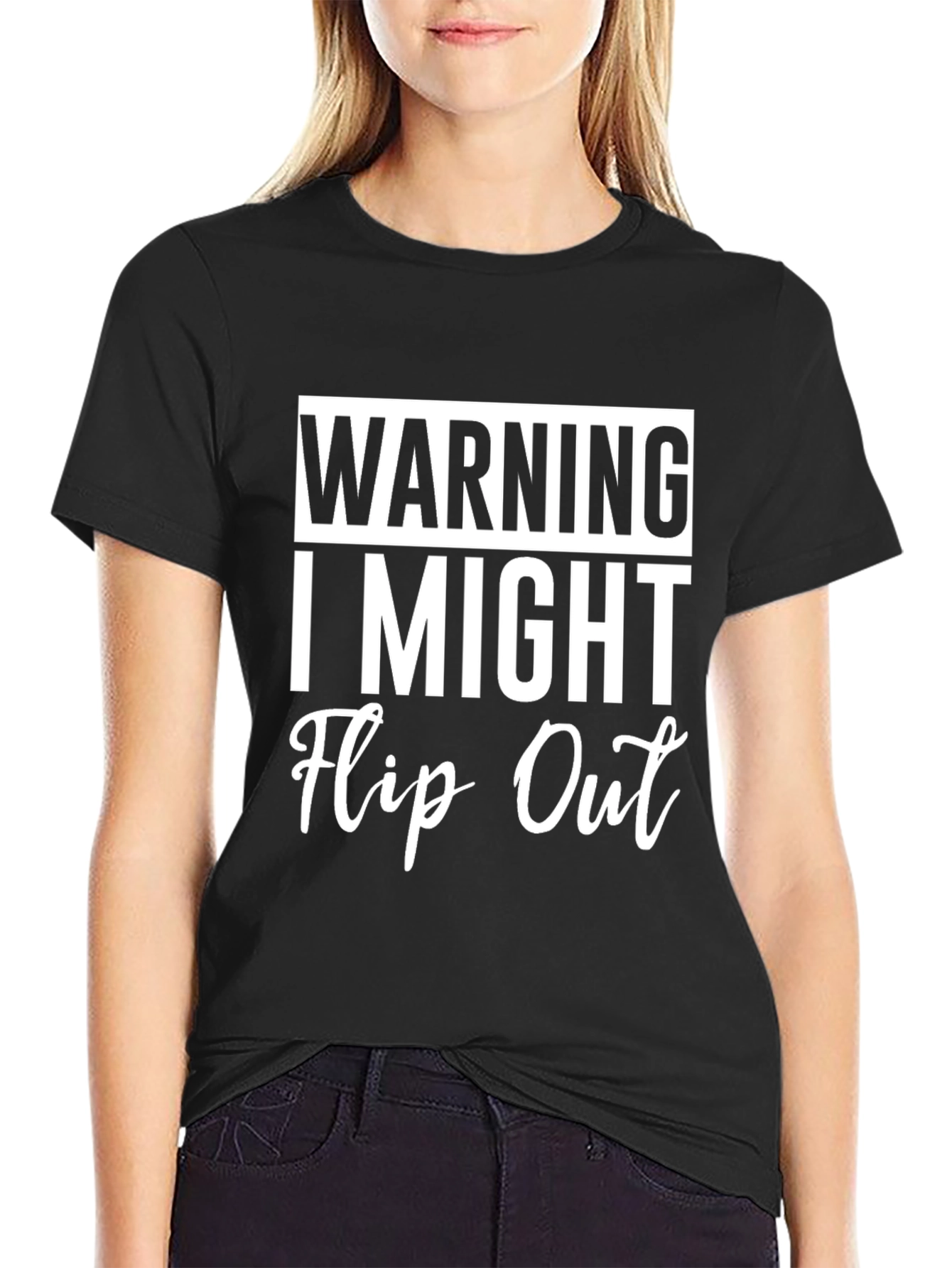 Black Warning I Might Flip Out Graphic Tee - Funny Sarcastic T-Shirt view 2