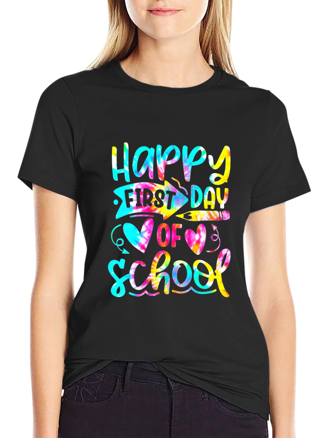 Black Happy First Day of School Tie Dye T-Shirt view 2