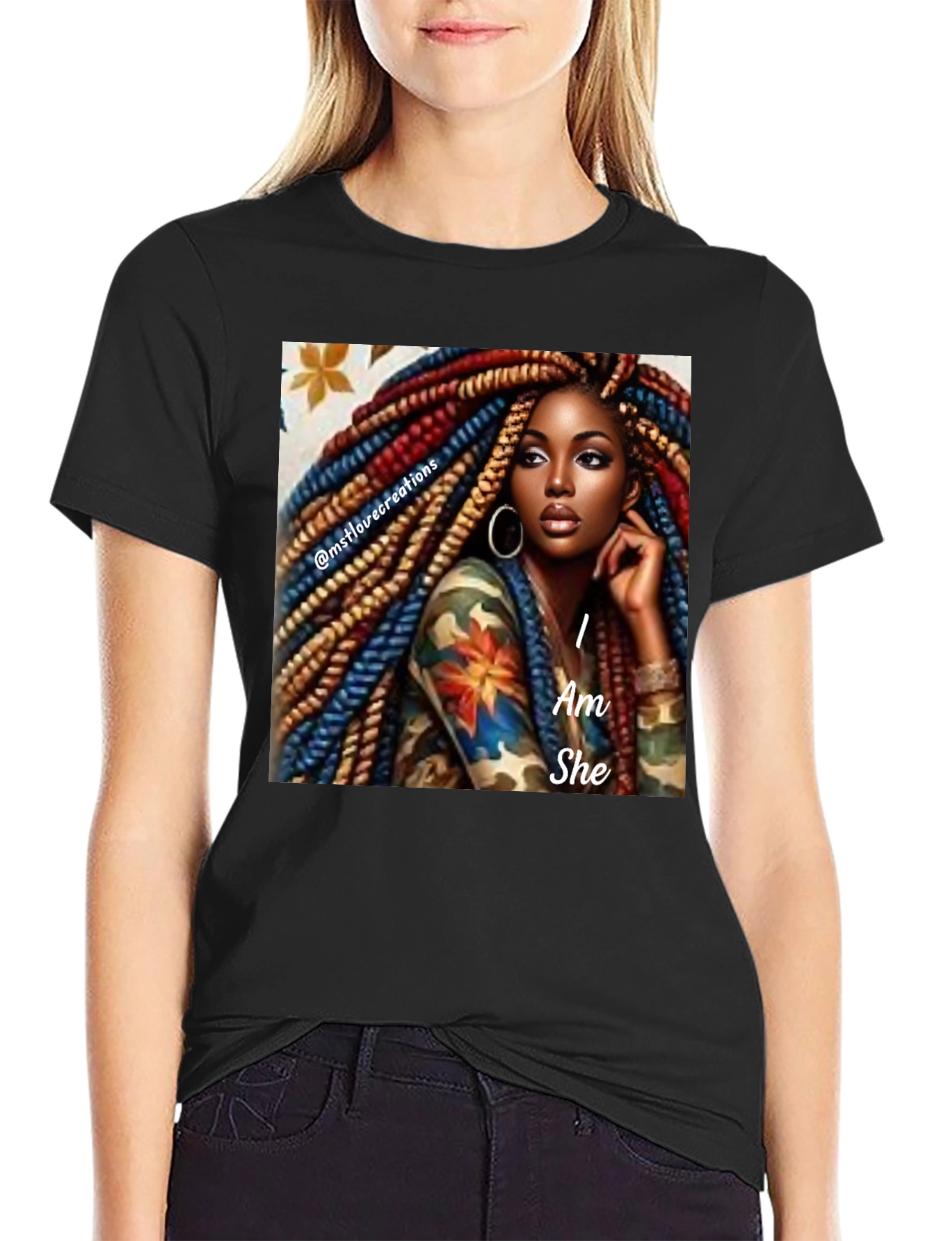 Black I Am She Graphic Tee - Black Cotton Blend view 2