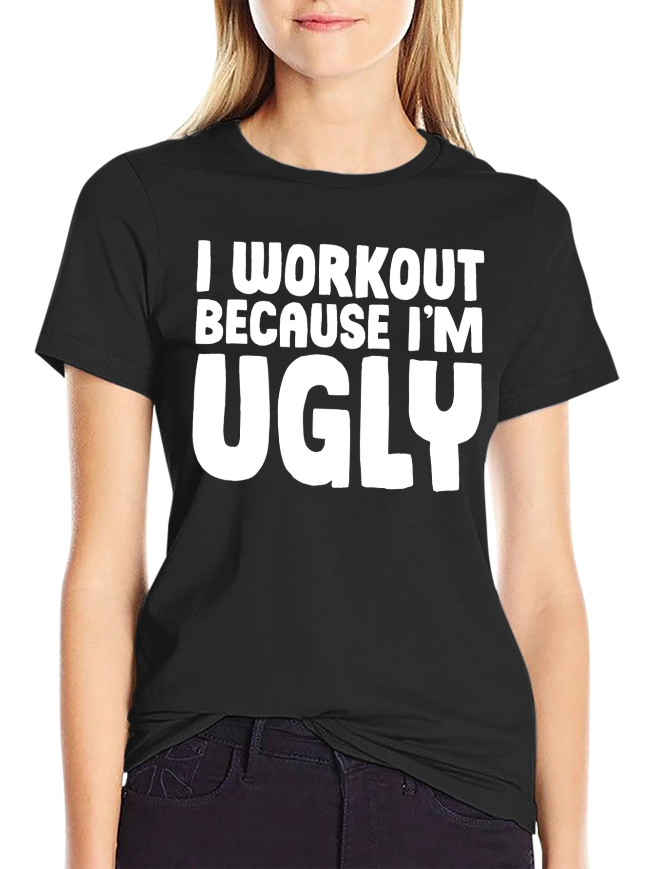 Black Workout Because I'm Ugly T-Shirt - Men's Black Graphic Tee view 2