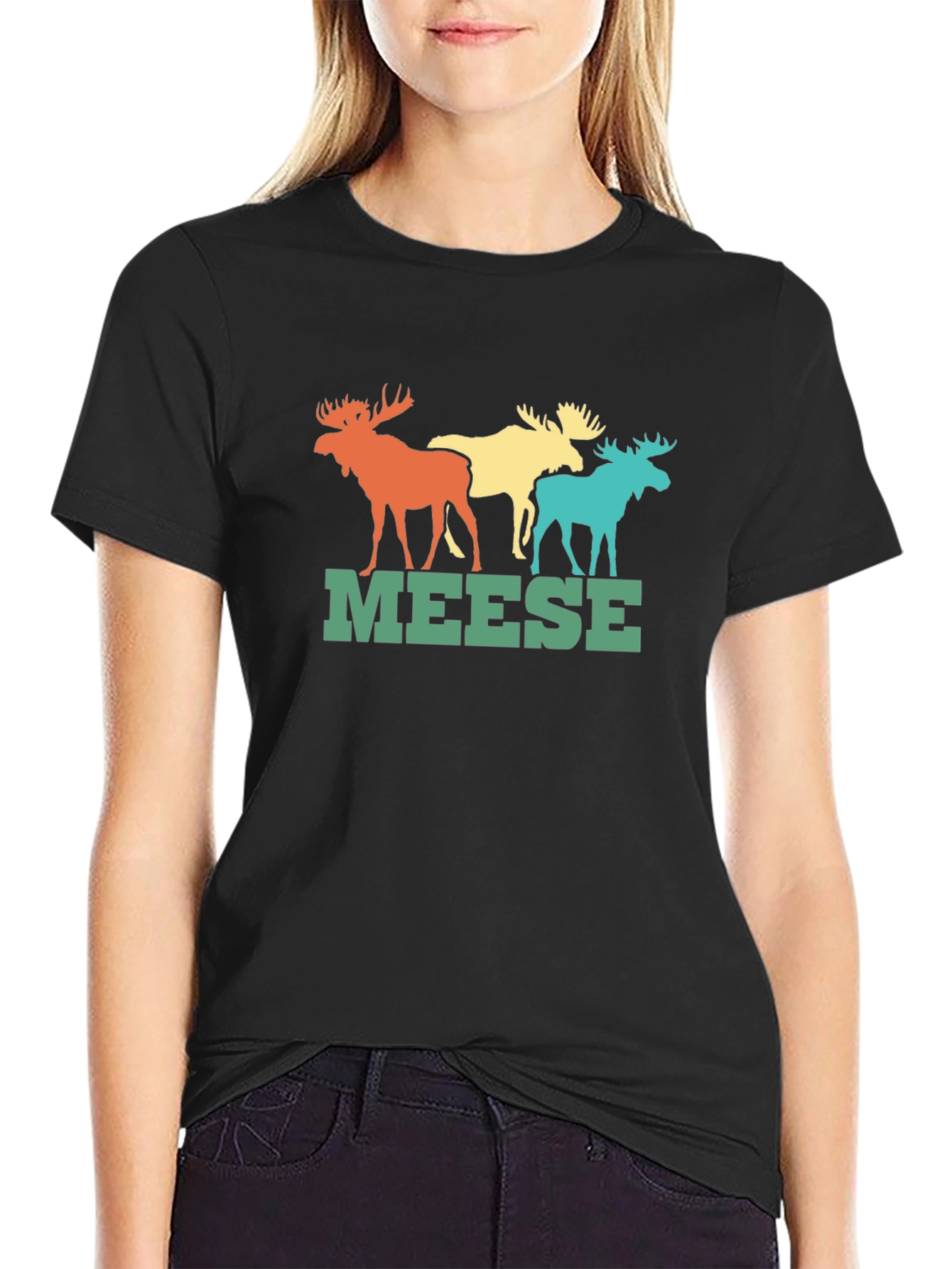 Black Retro Meese T-Shirt: Colorful Moose Graphic Tee view 2