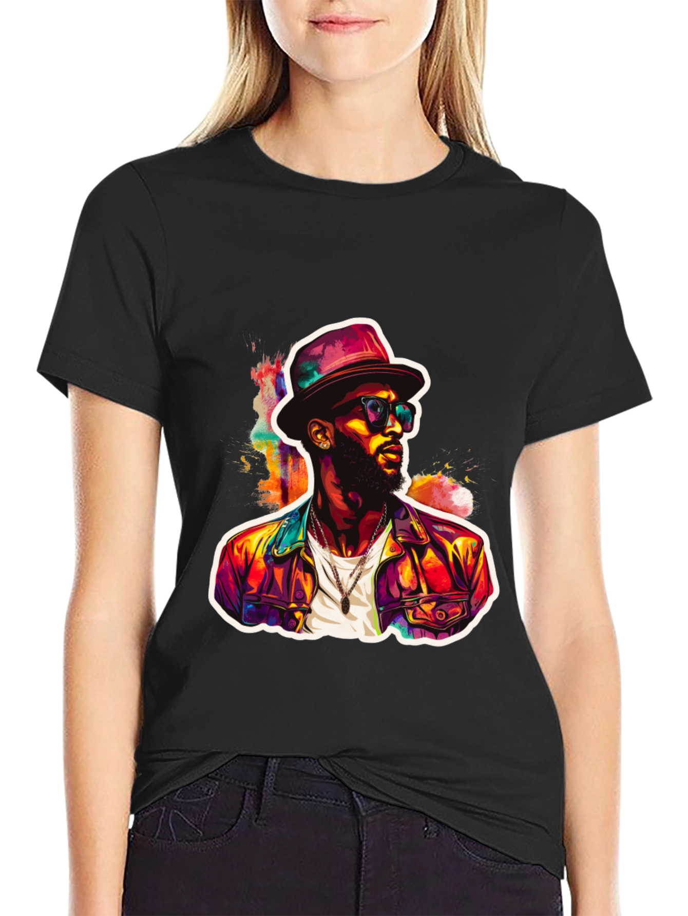 Black Cool Man Portrait Graphic Tee view 2