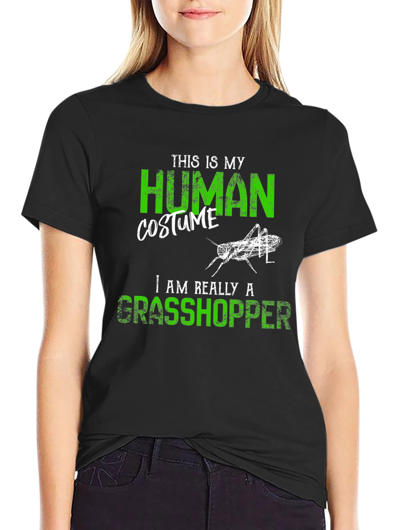 Black Human Costume Grasshopper Graphic Tee view 2