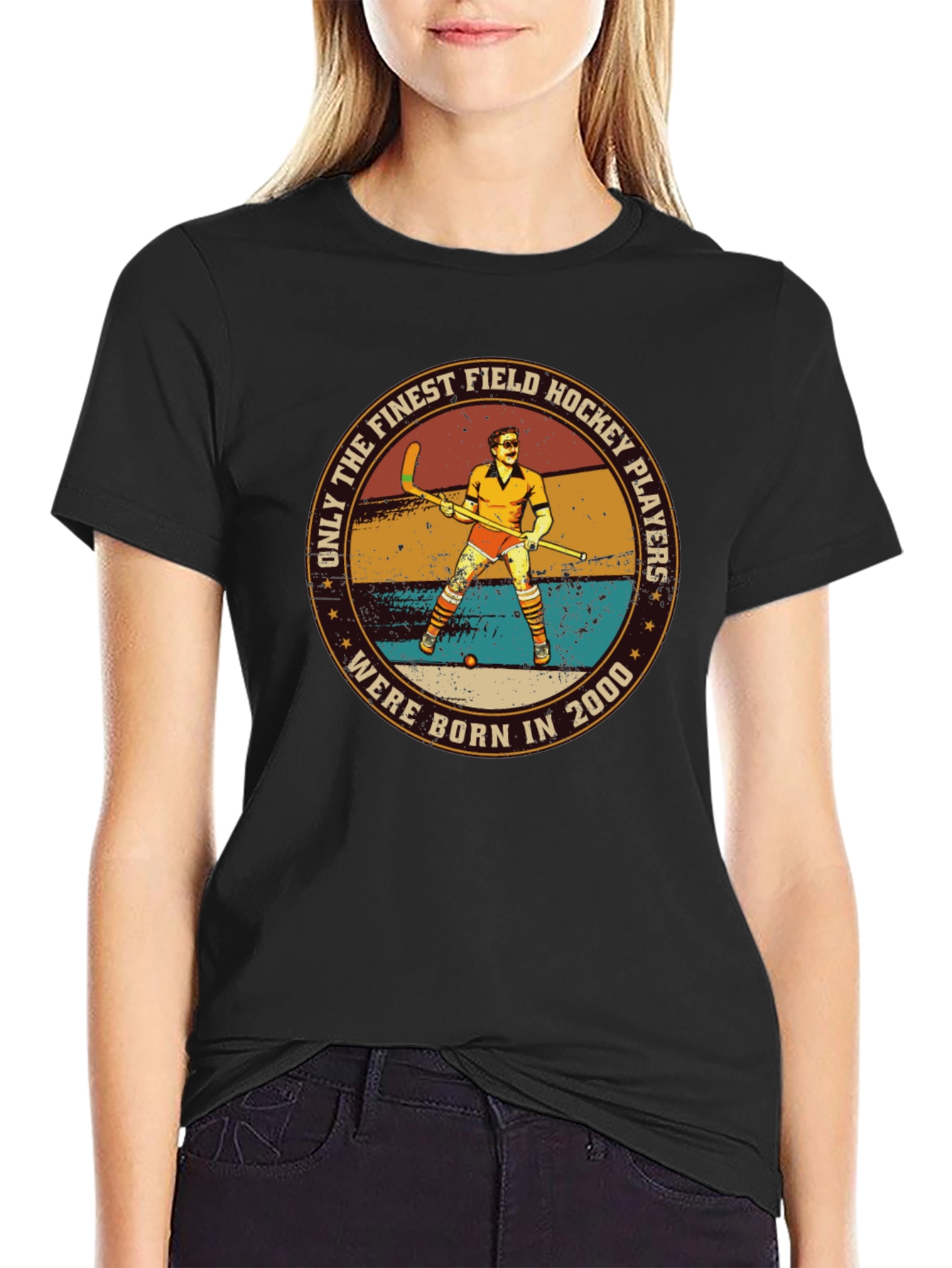 Black Finest Field Hockey Players Born in 2000 T-Shirt view 2