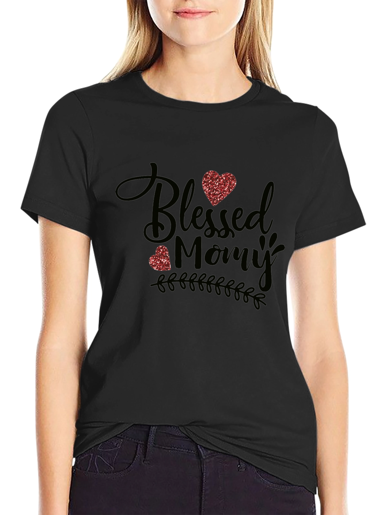 Black Blessed Mommy T-Shirt - Cute Mother's Day Tee view 2