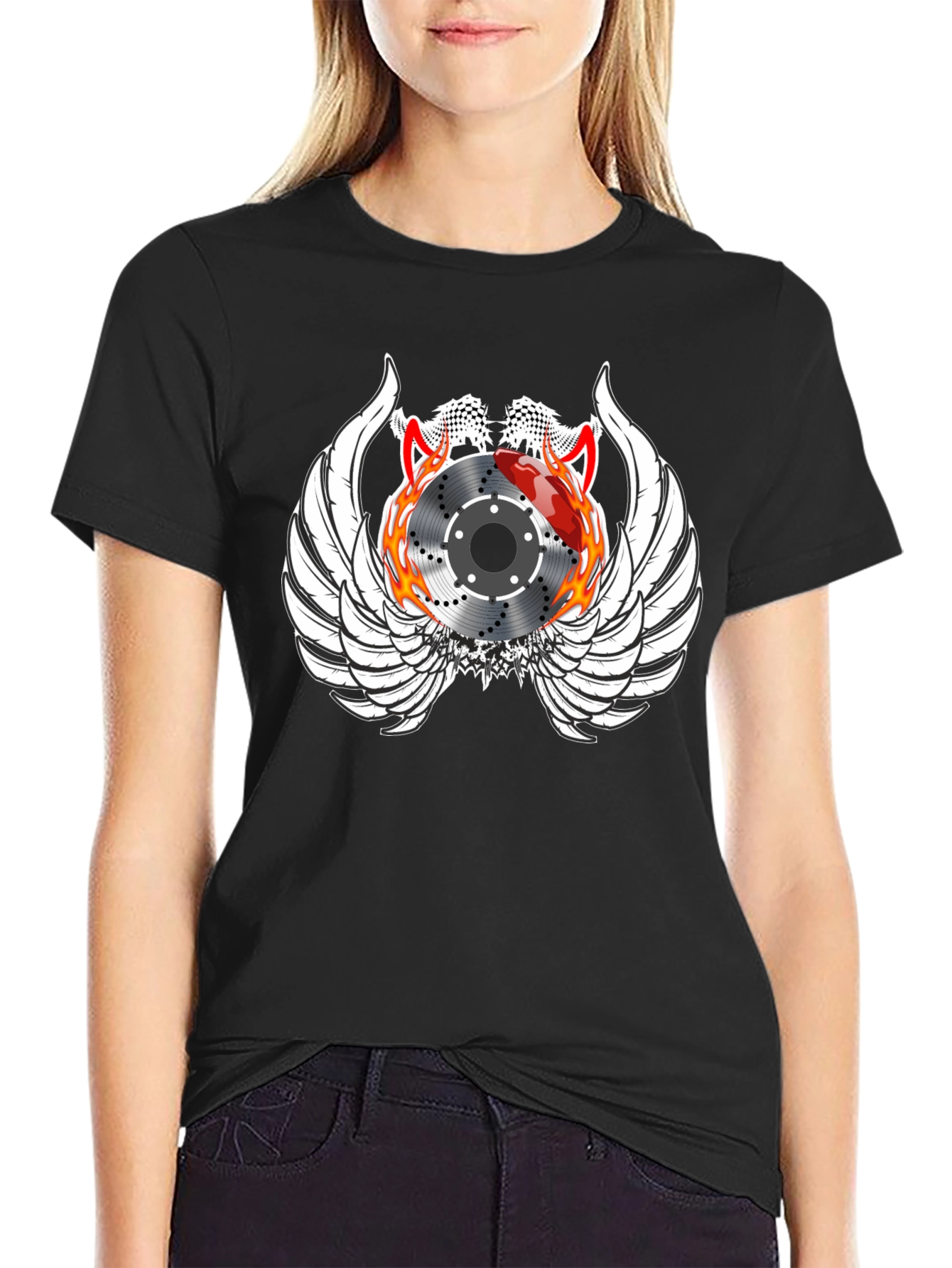 Black Racing Brake Disc Winged Graphic Tee view 2