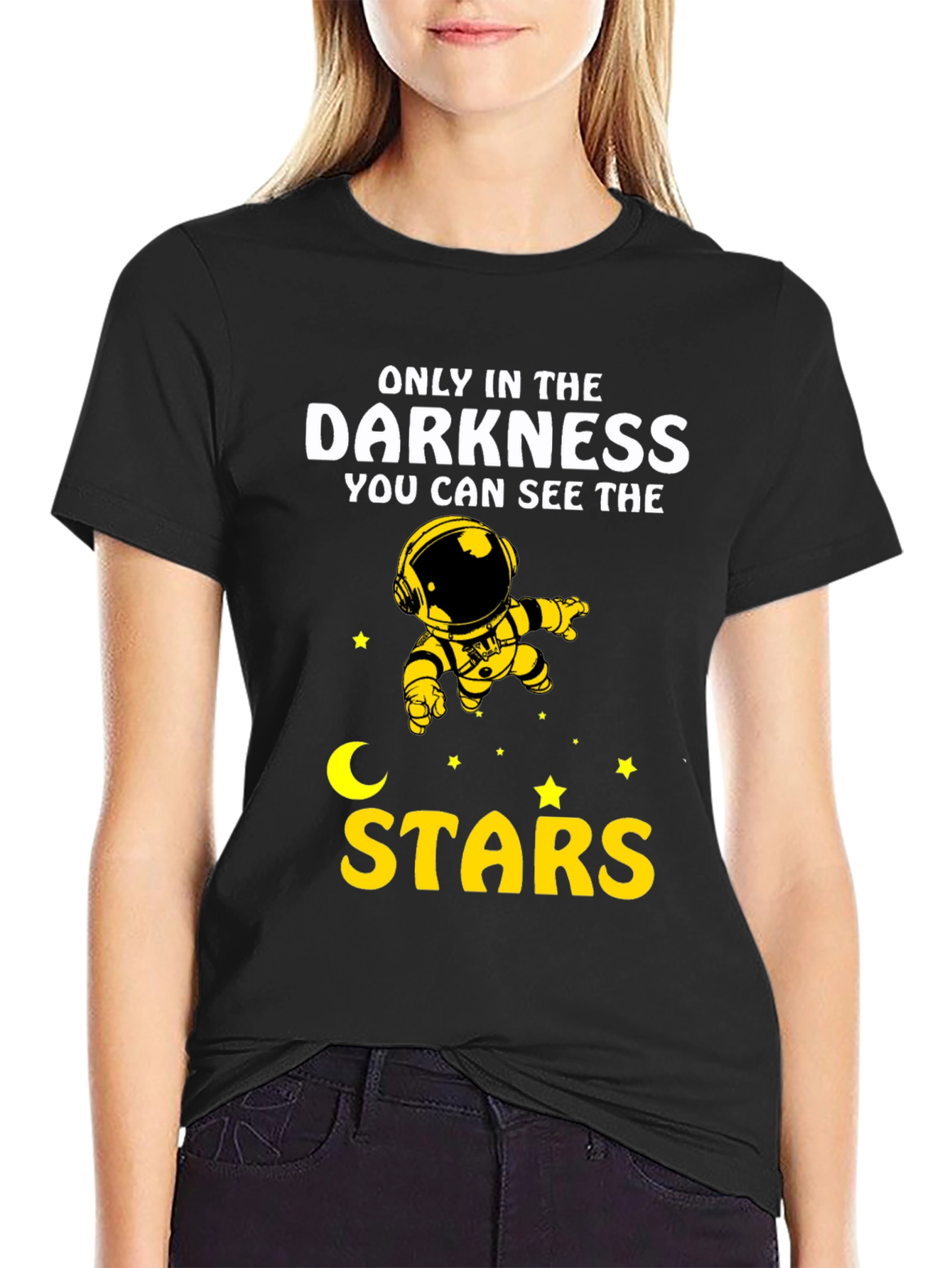 Black Darkness Stars Graphic T-Shirt - Astronaut Design view 2