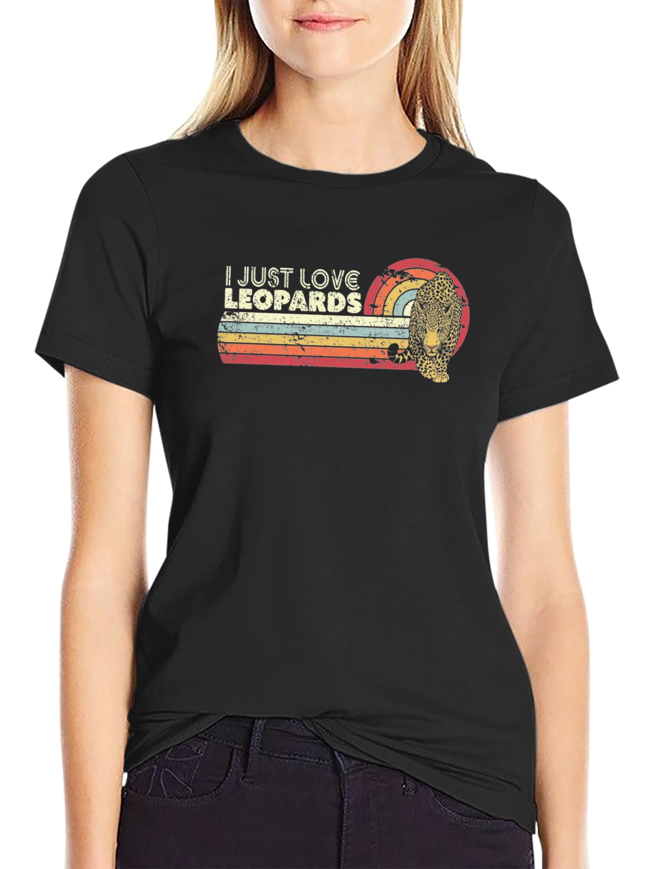 Black I Just Love Leopards Retro Graphic Tee view 2