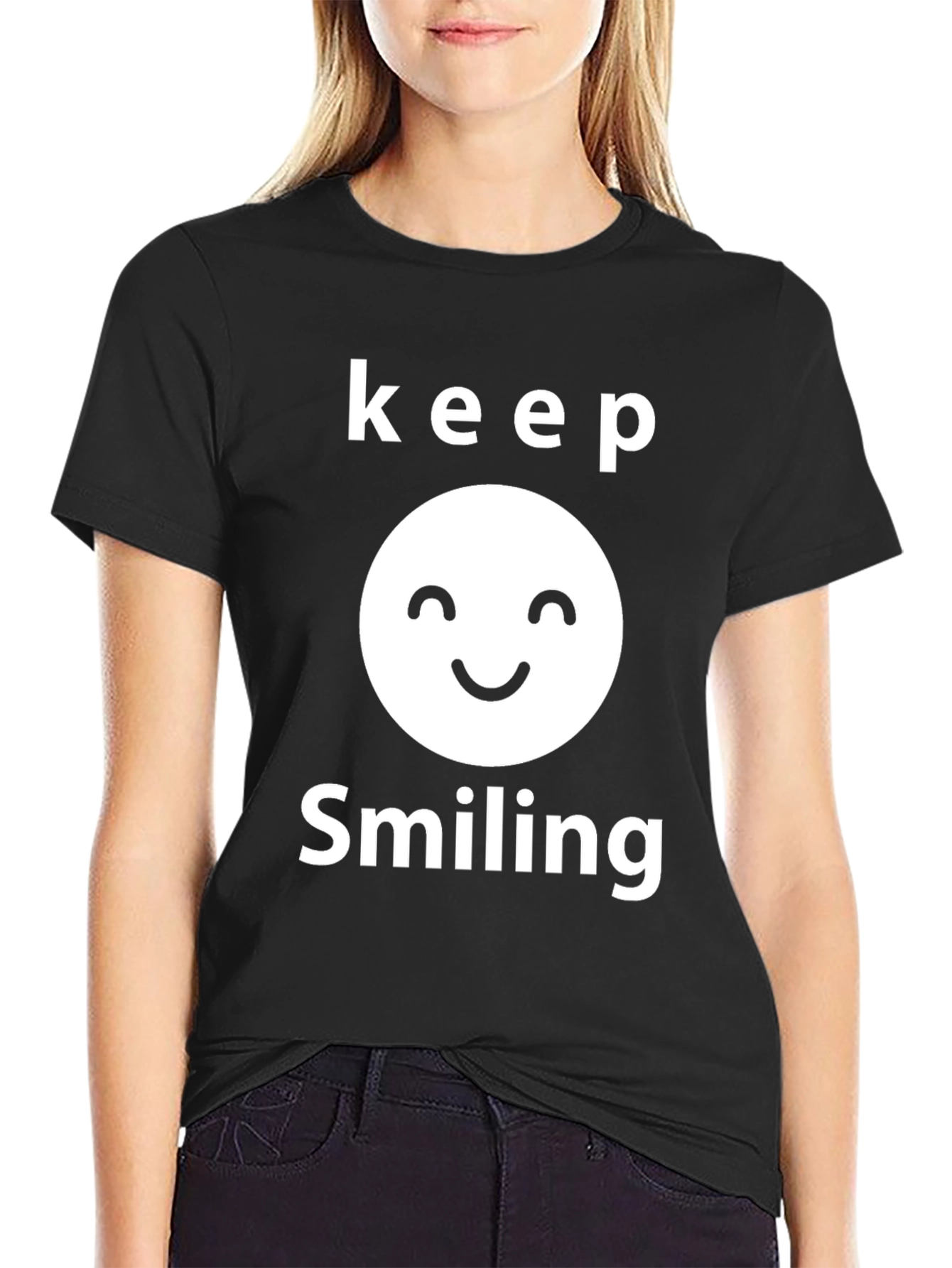 Black Keep Smiling Graphic T-Shirt - Positive Vibes view 2