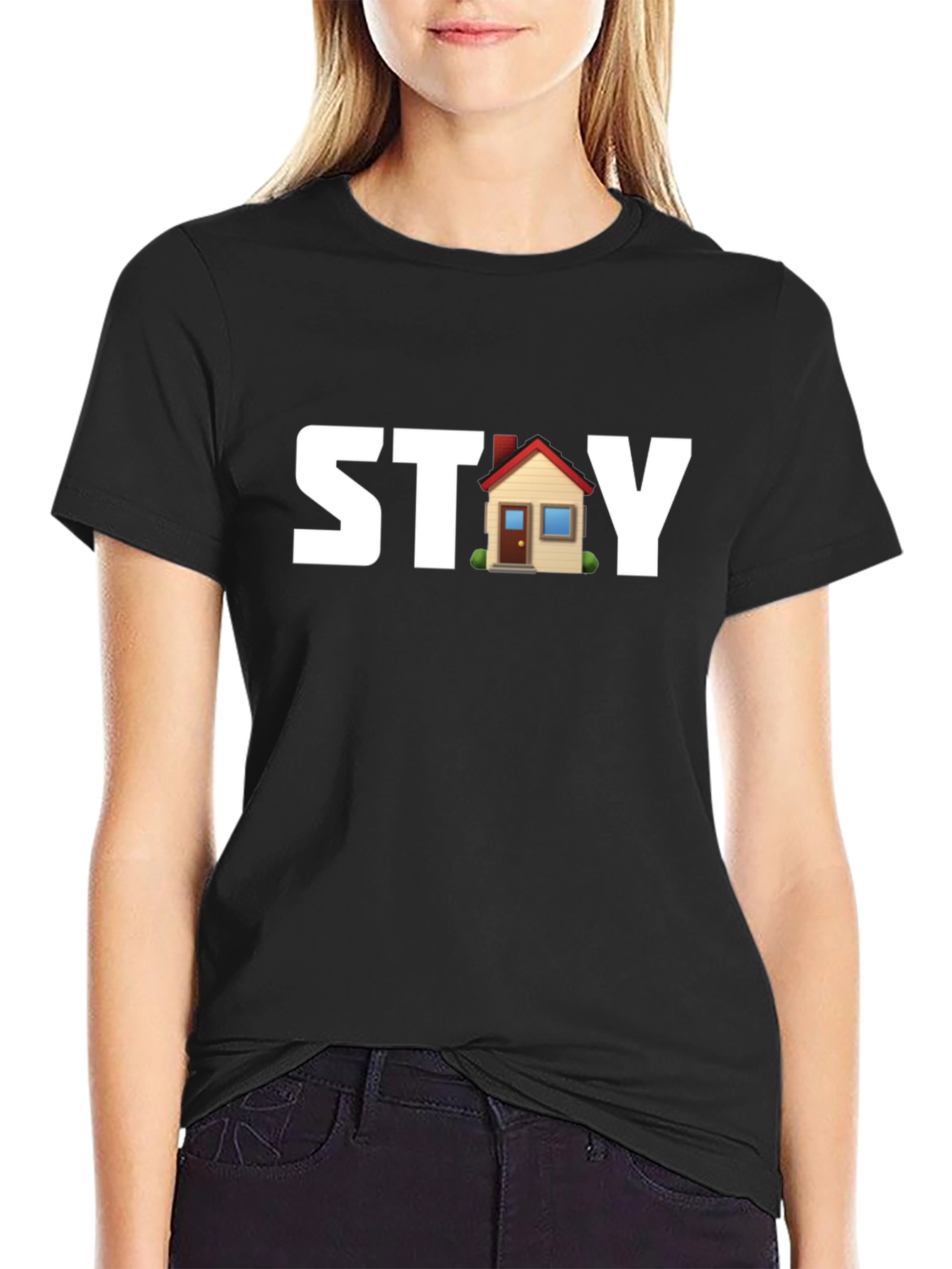 Black Stay Home Black T-Shirt view 2