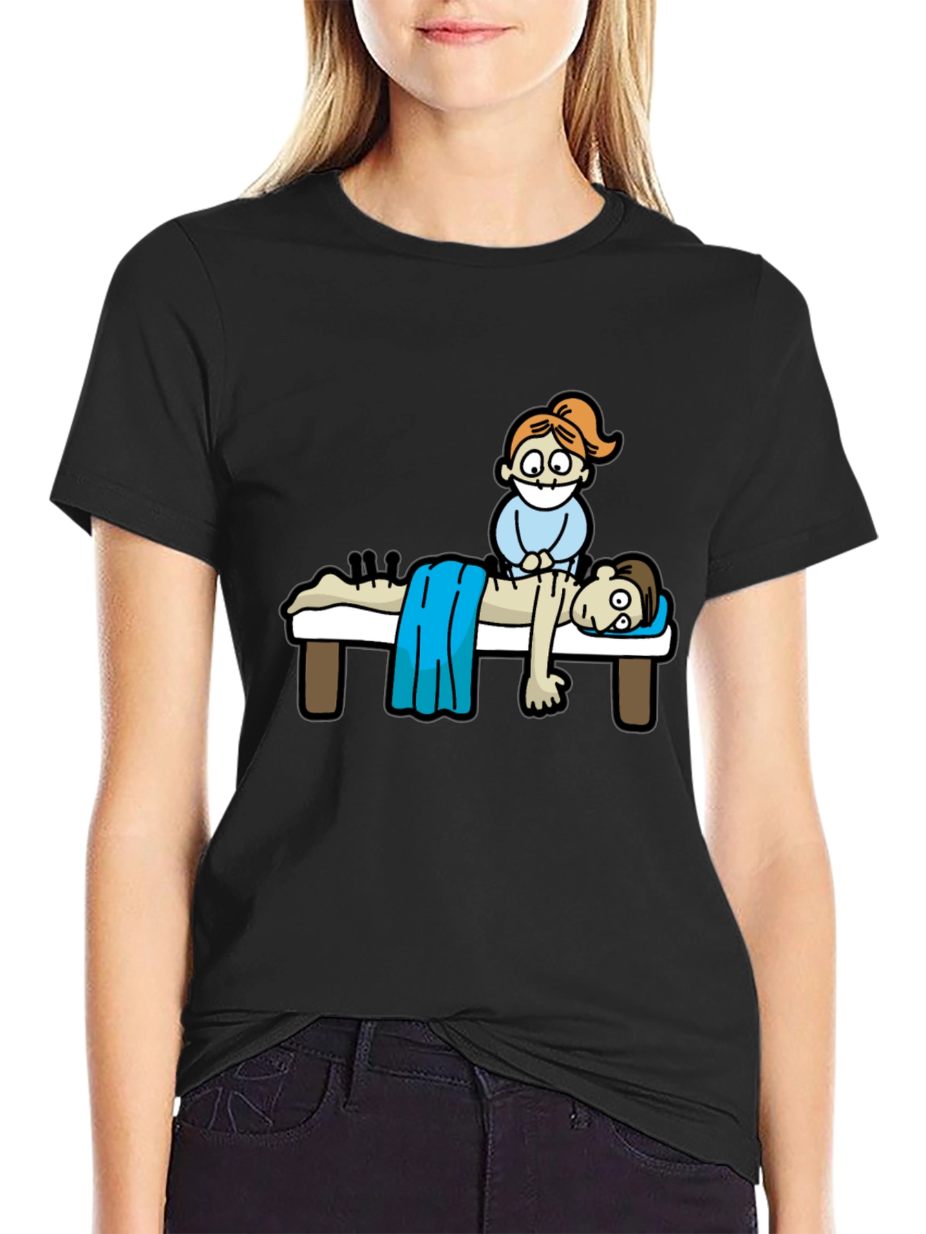Black Acupuncture Cartoon T-Shirt view 2