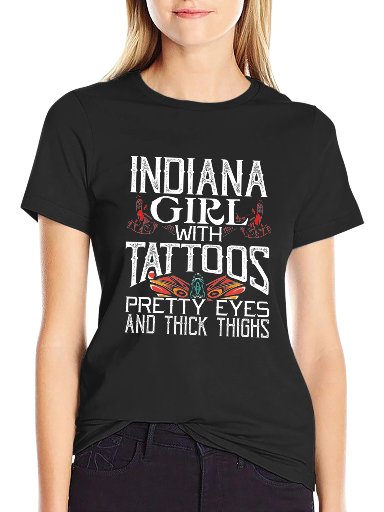 Black Indiana Girl with Tattoos T-Shirt view 2