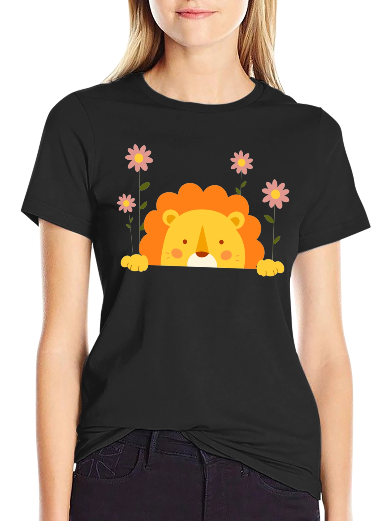 Black Cute Lion Graphic Tee - Black Unisex T-Shirt view 2
