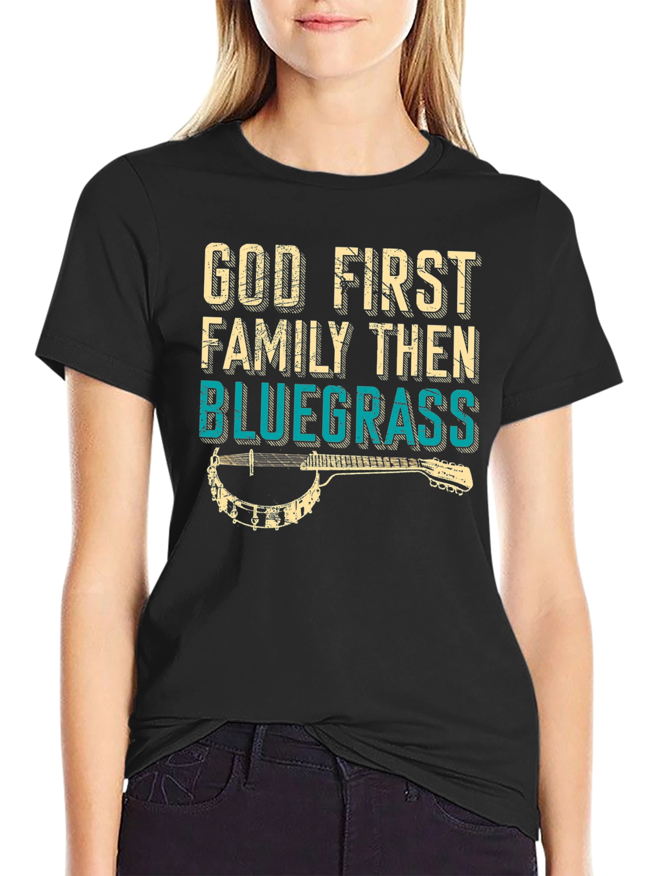 Black God First Family Then Bluegrass T-Shirt view 2