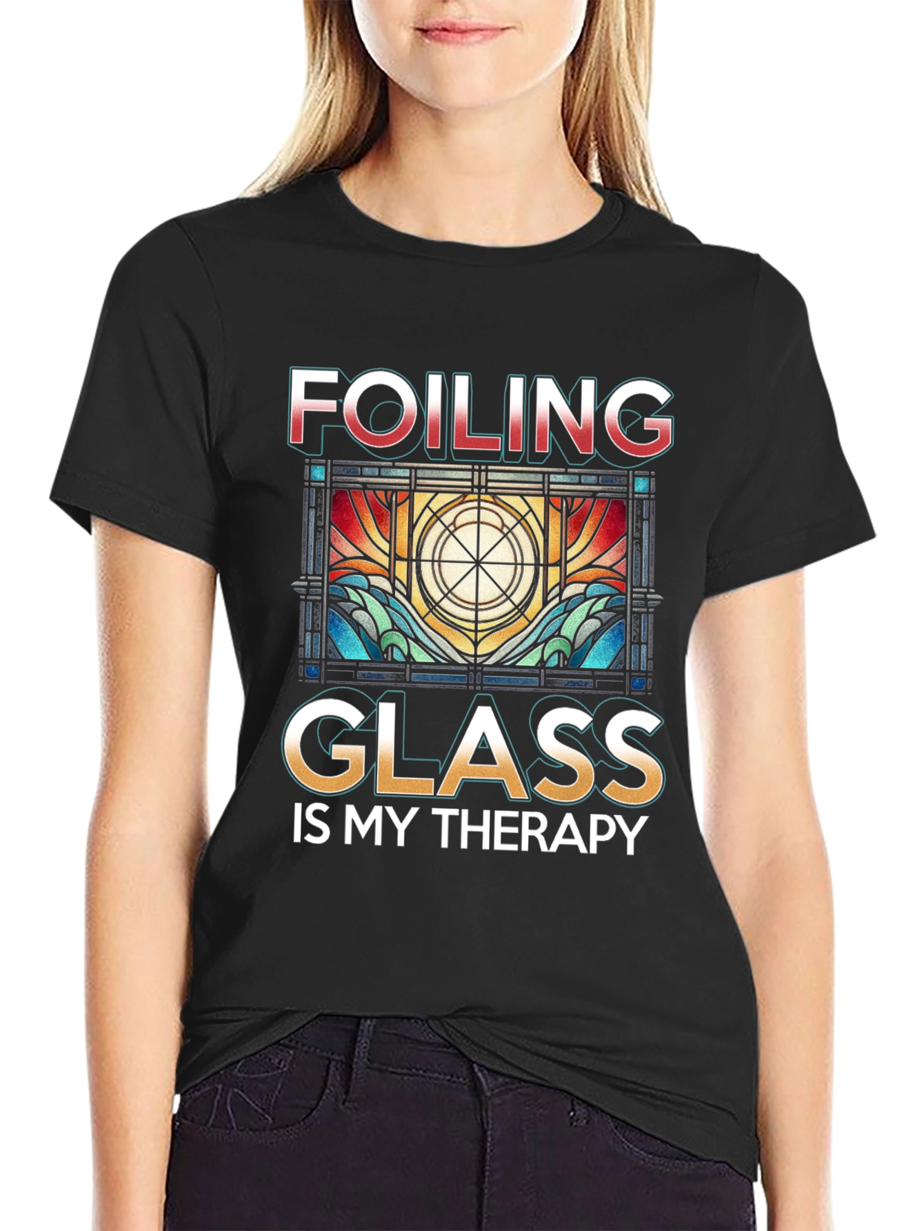 Black Foiling Glass Is My Therapy T-Shirt view 2