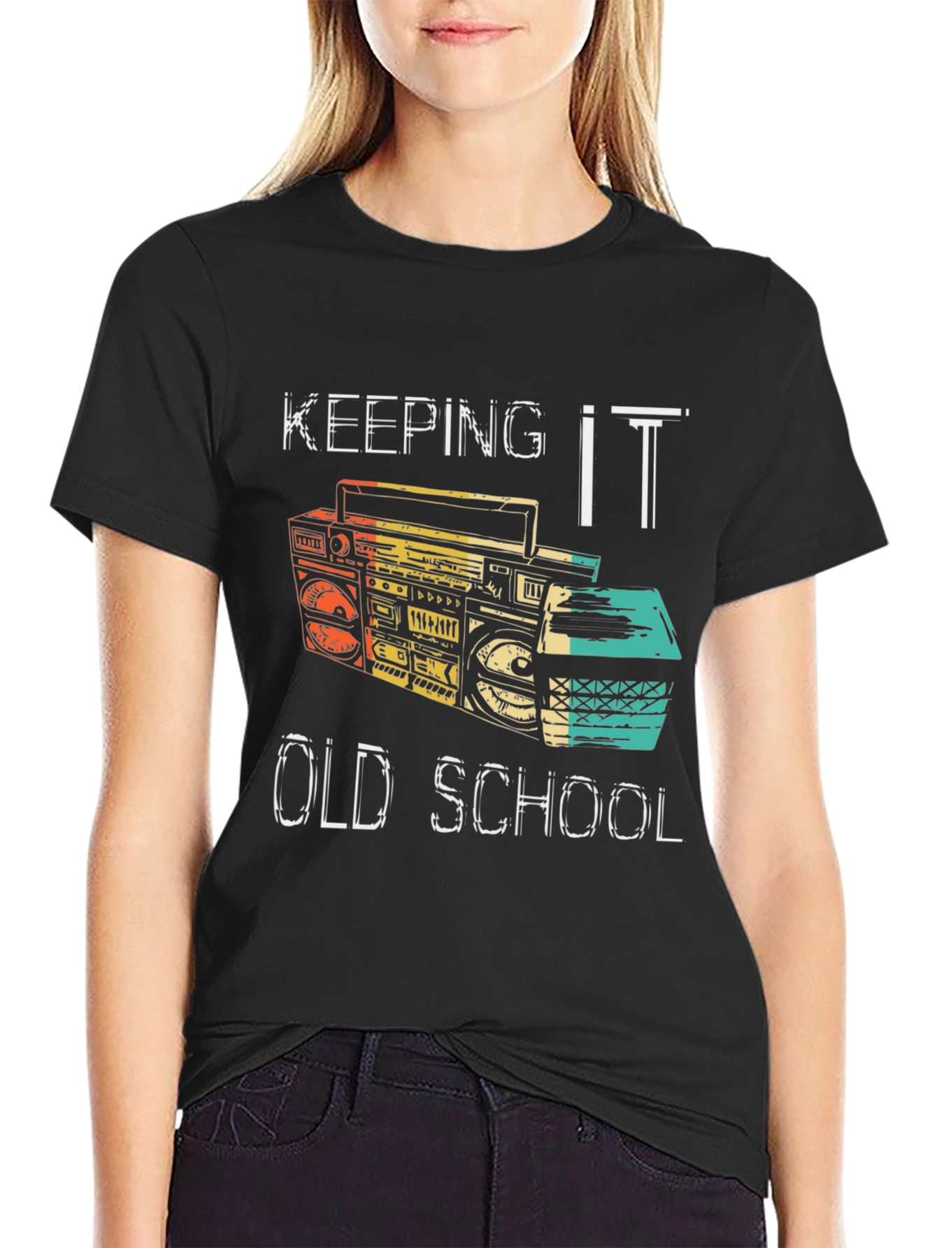 Black Keeping it Old School Retro Boombox Black T-Shirt view 2